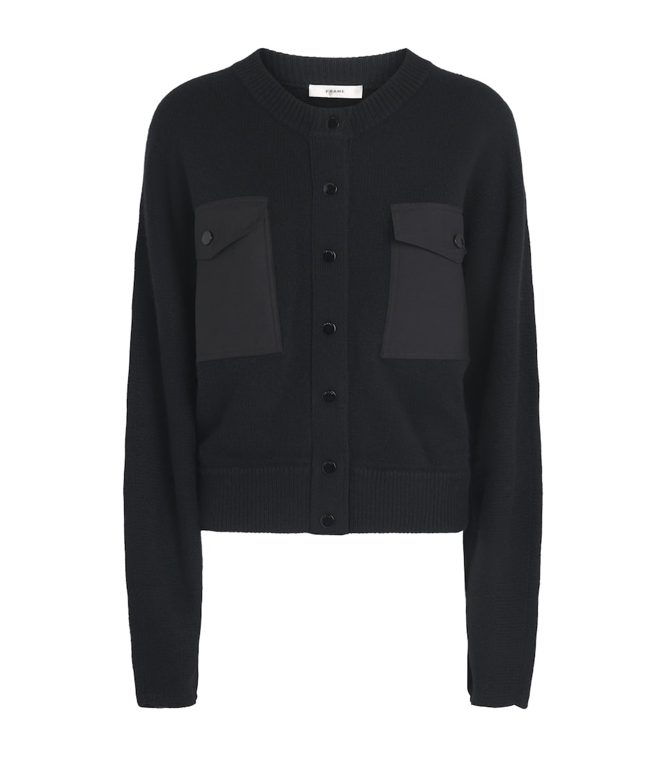 FRAME Womens Cashmere Patch-Pocket Cardigan Black