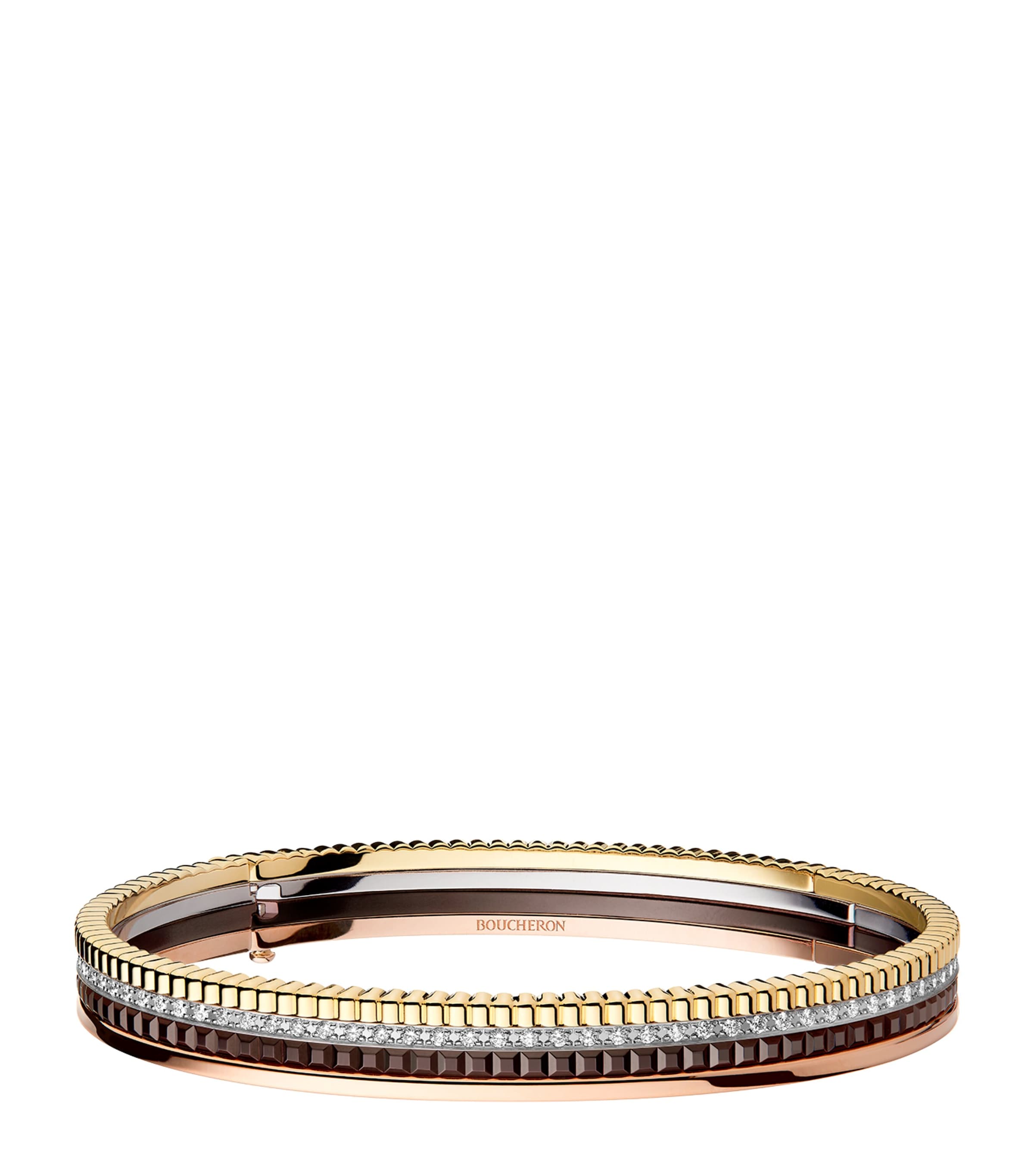 Boucheron Mixed Gold and Diamond Quatre Bangle Brown