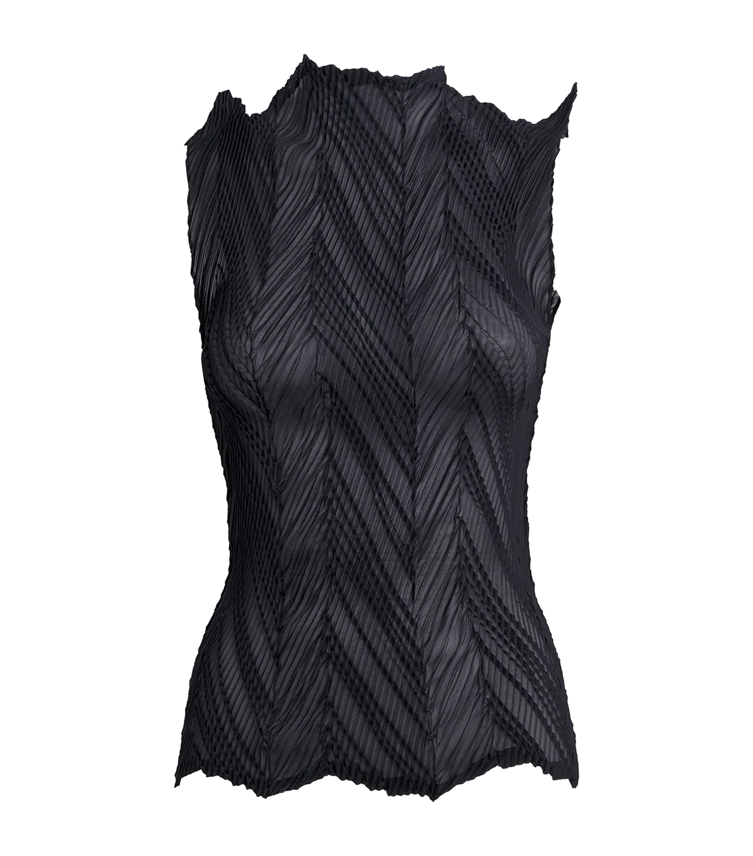 Issey Miyake Womens Zigzag Pleats Sleeveless Top Black