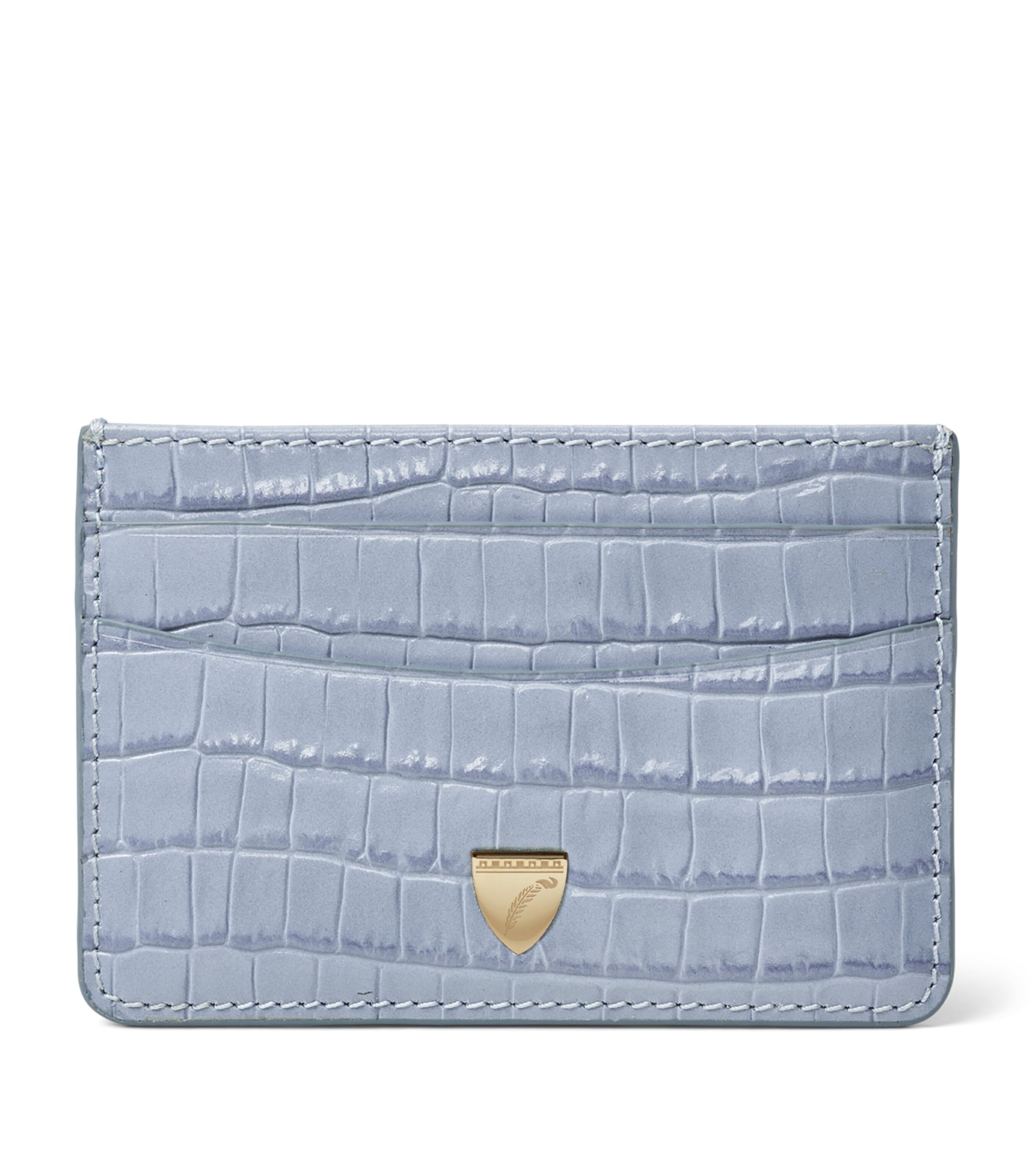 Aspinal Of London Leather Croc-Embossed Slim Card Holder Skyblue