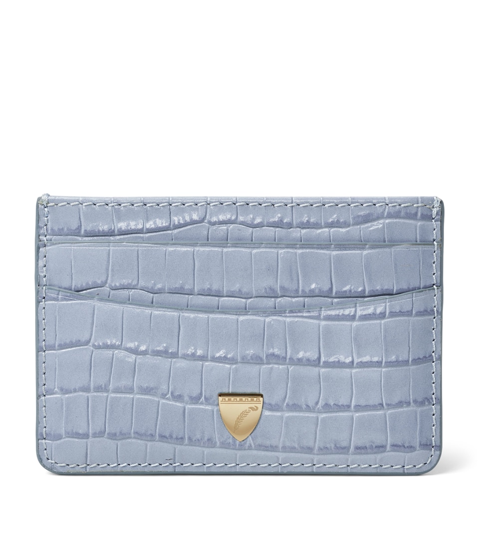 Aspinal Of London Leather Croc-Embossed Slim Card Holder Skyblue