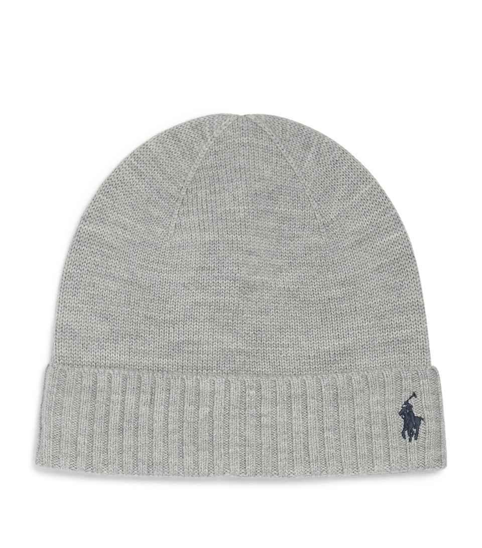 Ralph Lauren Kids Wool Polo Pony Beanie Golf Lght Gry Hther