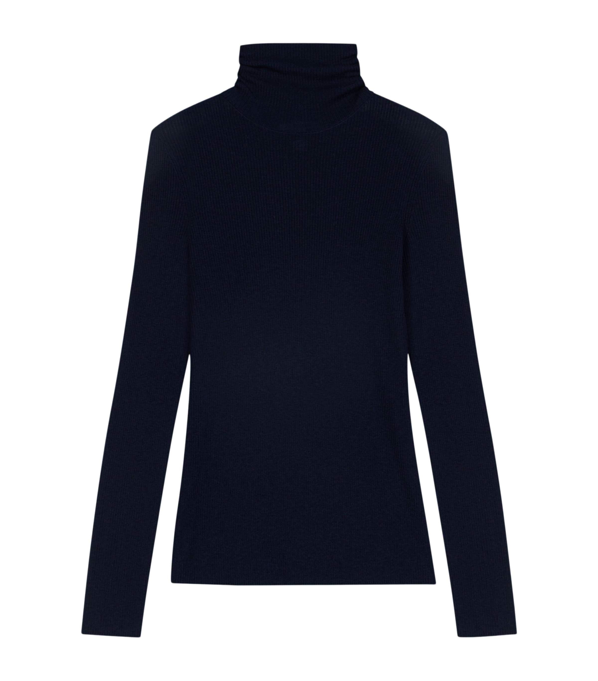Maje Womens Wool-Silk Rollneck Sweater Navy