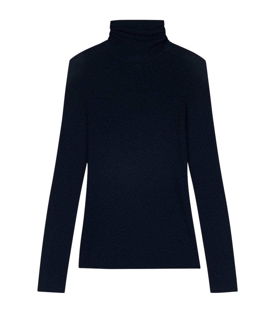 Maje Womens Wool-Silk Rollneck Sweater Navy