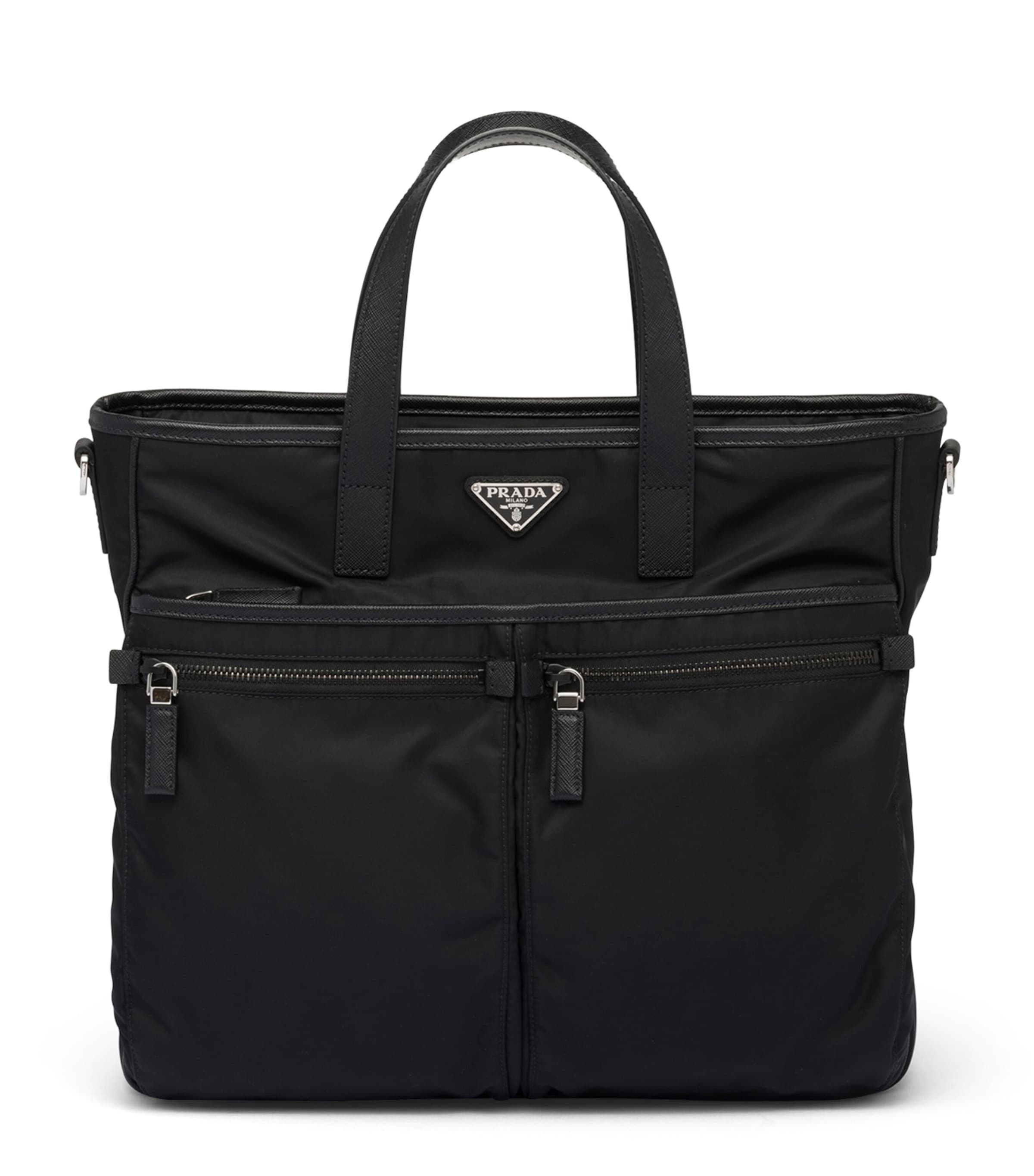 Prada Re-Nylon and Saffiano Leather Tote Bag Black