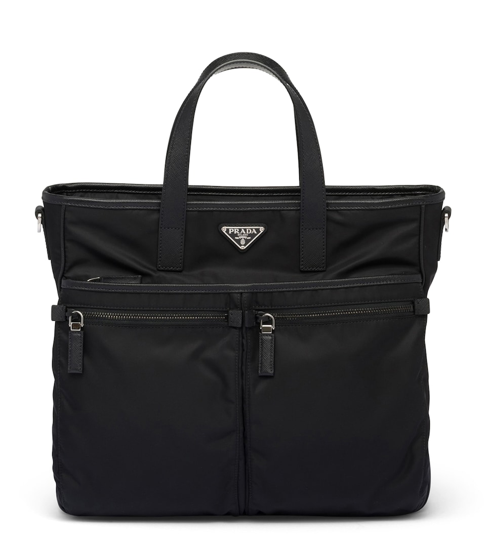 Prada Re-Nylon and Saffiano Leather Tote Bag Black