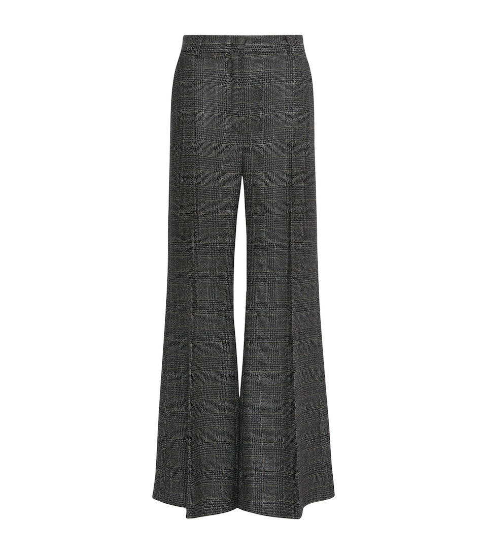 Weekend Max Mara Womens Virgin Wool Check Flared Trousers Dark Grey