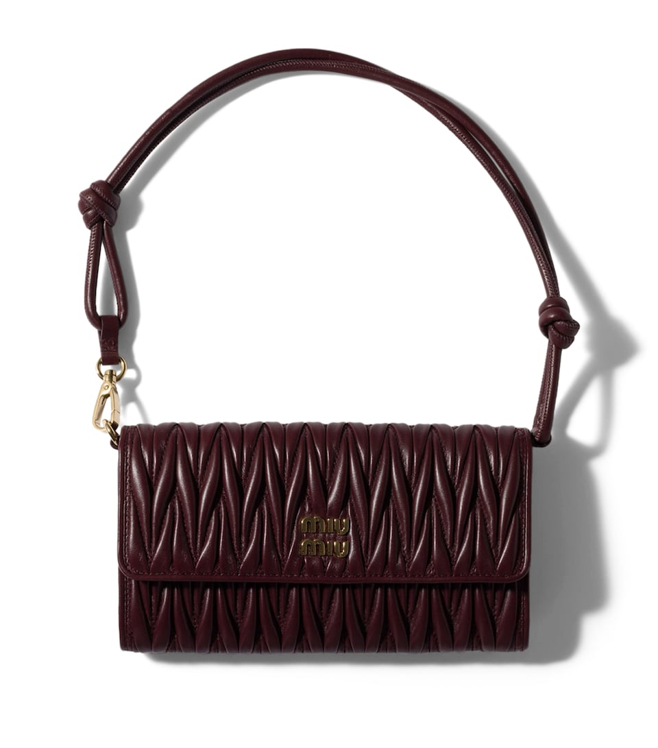 Miu Miu Leather Matelassé Chain Wallet Burgundy