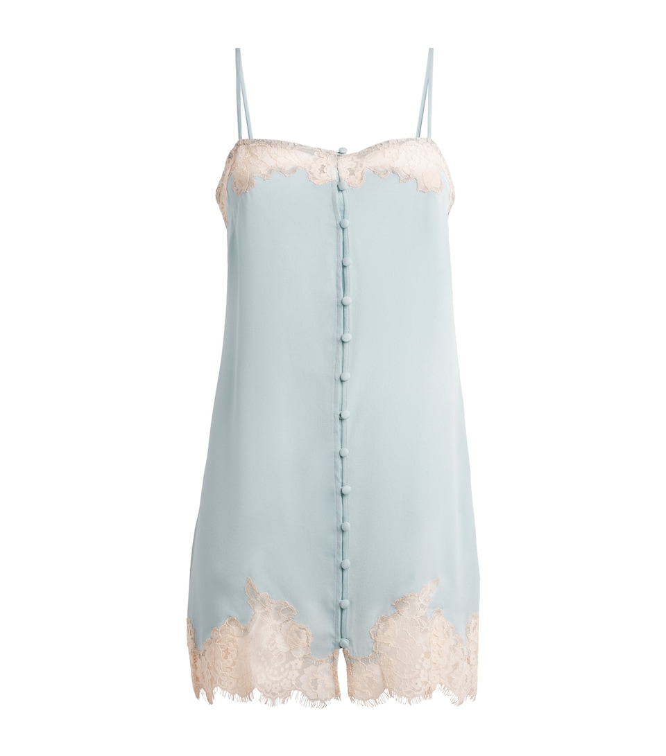 Fleur Du Mal Womens Silk Lace-Trim Juliet Slip Dress Frosted Mint