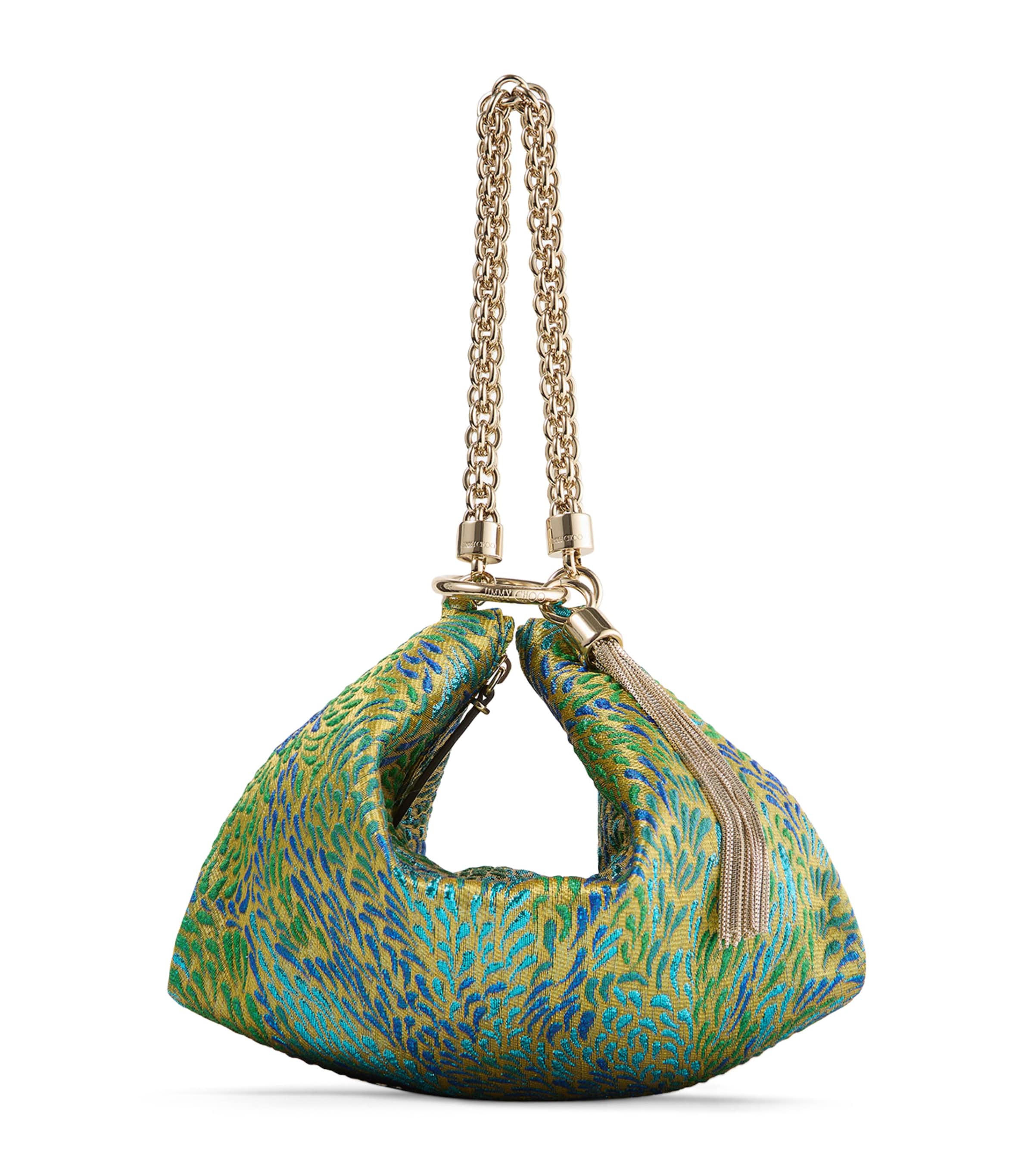 Jimmy Choo Callie Metallic Canvas Clutch Bag Green Mix/light Gold