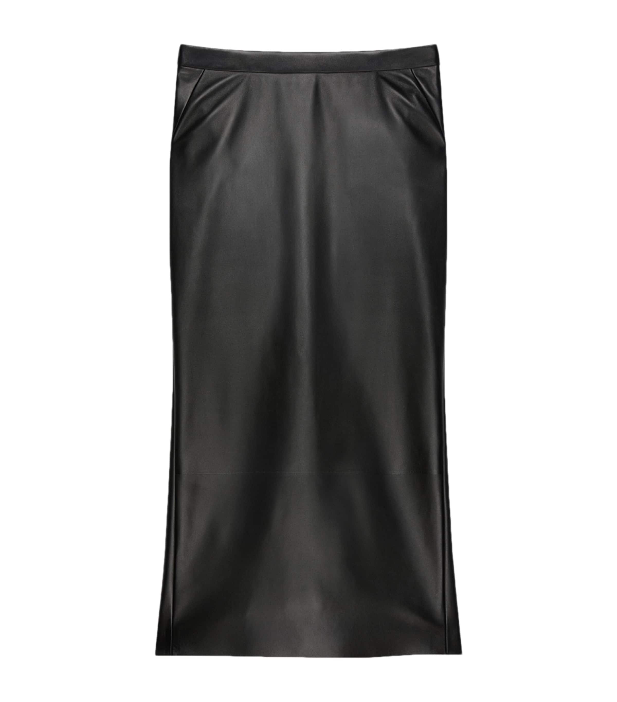 Leather Low-Waist Midi Skirt