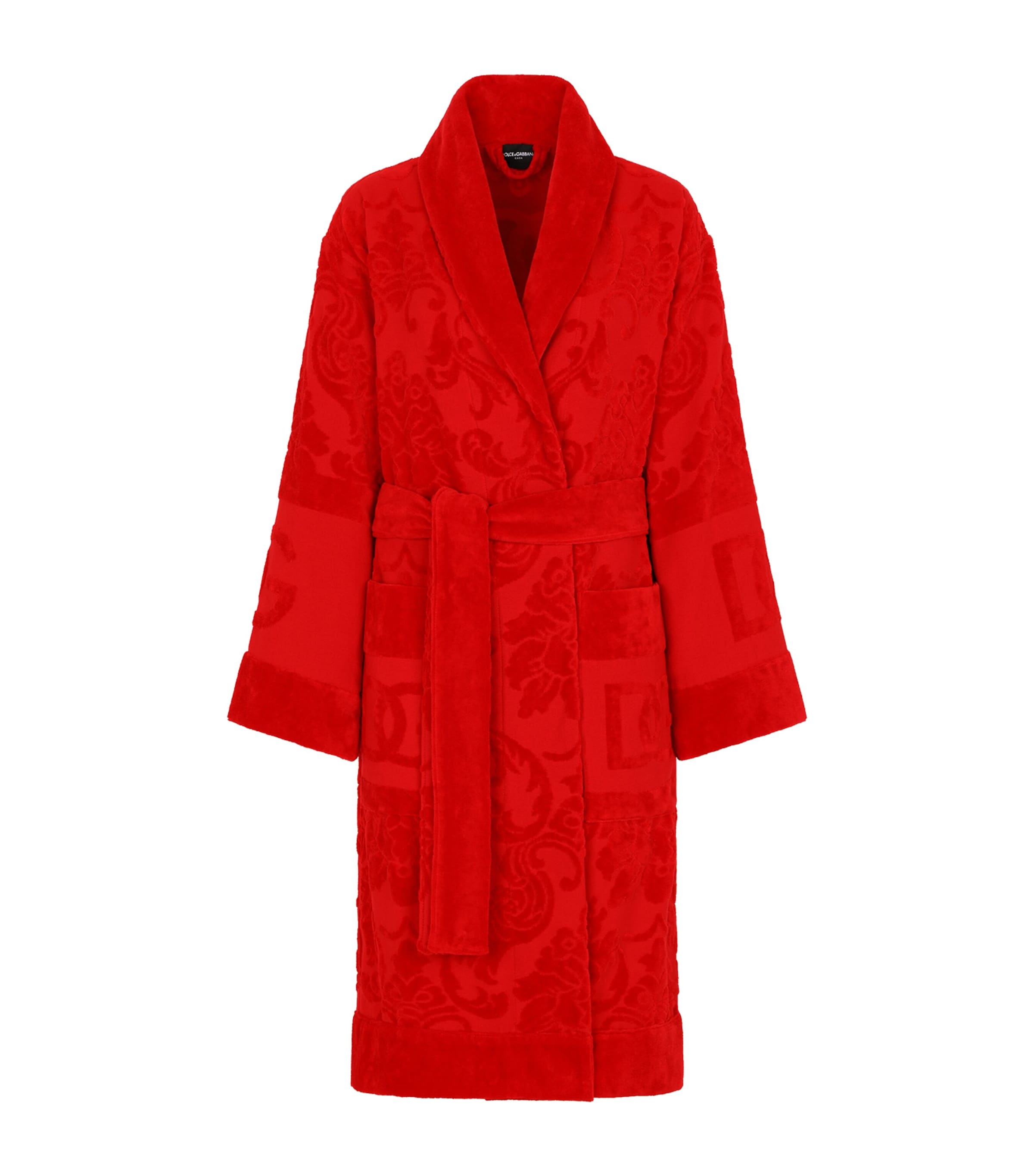 Dolce&Gabbana Casa Terry Cotton DG Logo Robe Rosso
