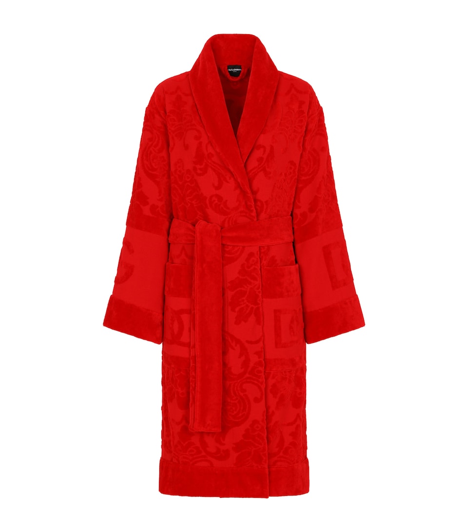 Dolce&Gabbana Casa Terry Cotton DG Logo Robe Rosso