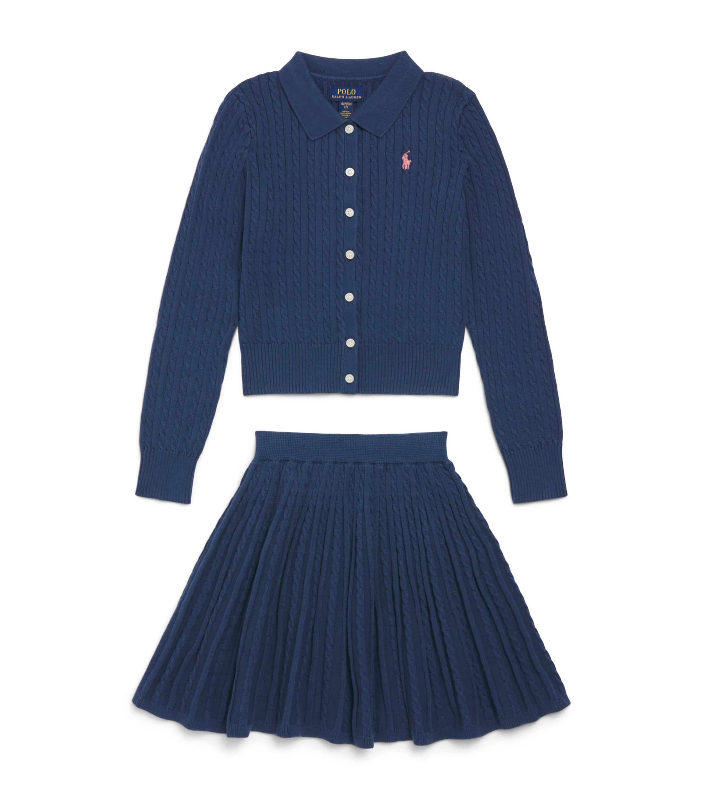 Ralph Lauren Kids Cotton Cable-Knit Cardigan and Skirt Set (7-14 Years) Rustic Navy
