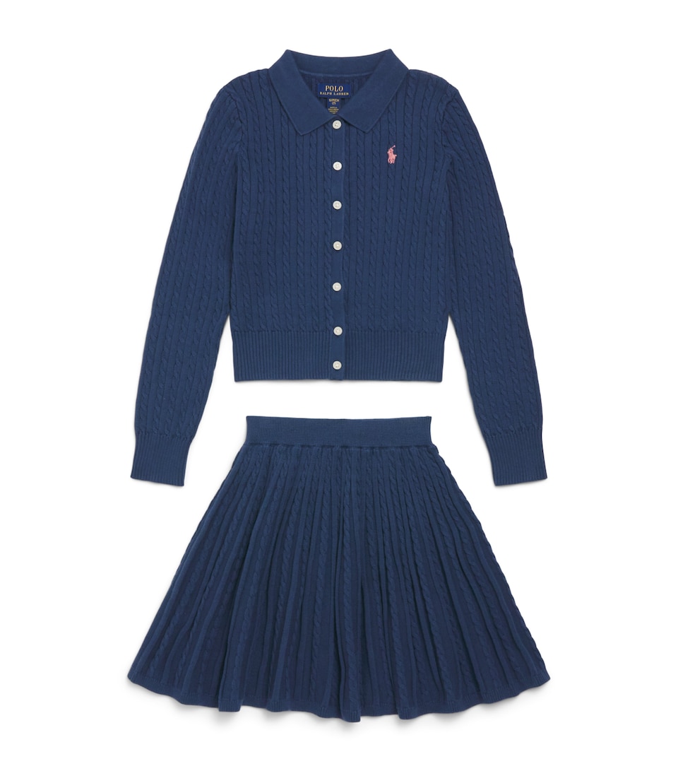 Ralph Lauren Kids Cotton Cable-Knit Cardigan and Skirt Set (7-14 Years) Rustic Navy