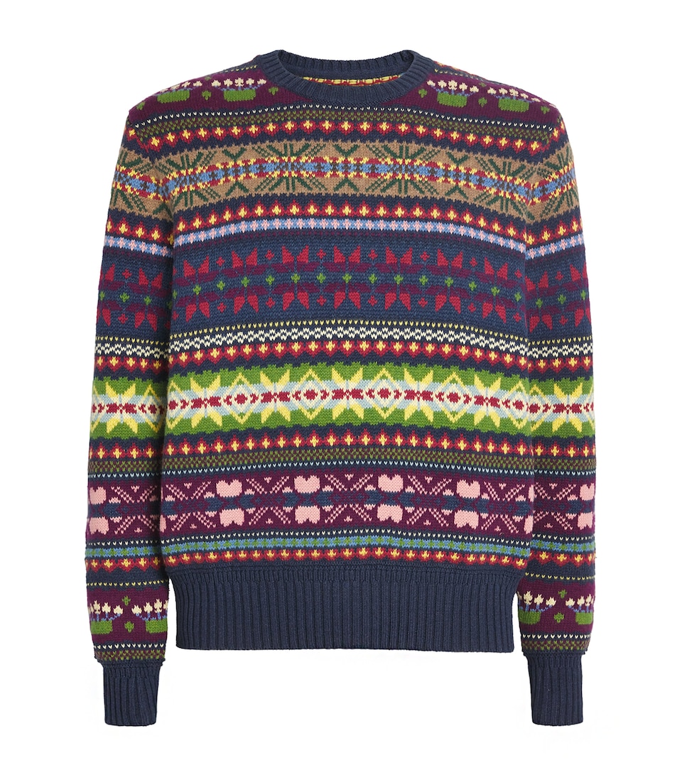 Polo Ralph Lauren Mens Cotton-Wool-Linen Aztec Sweater Blue