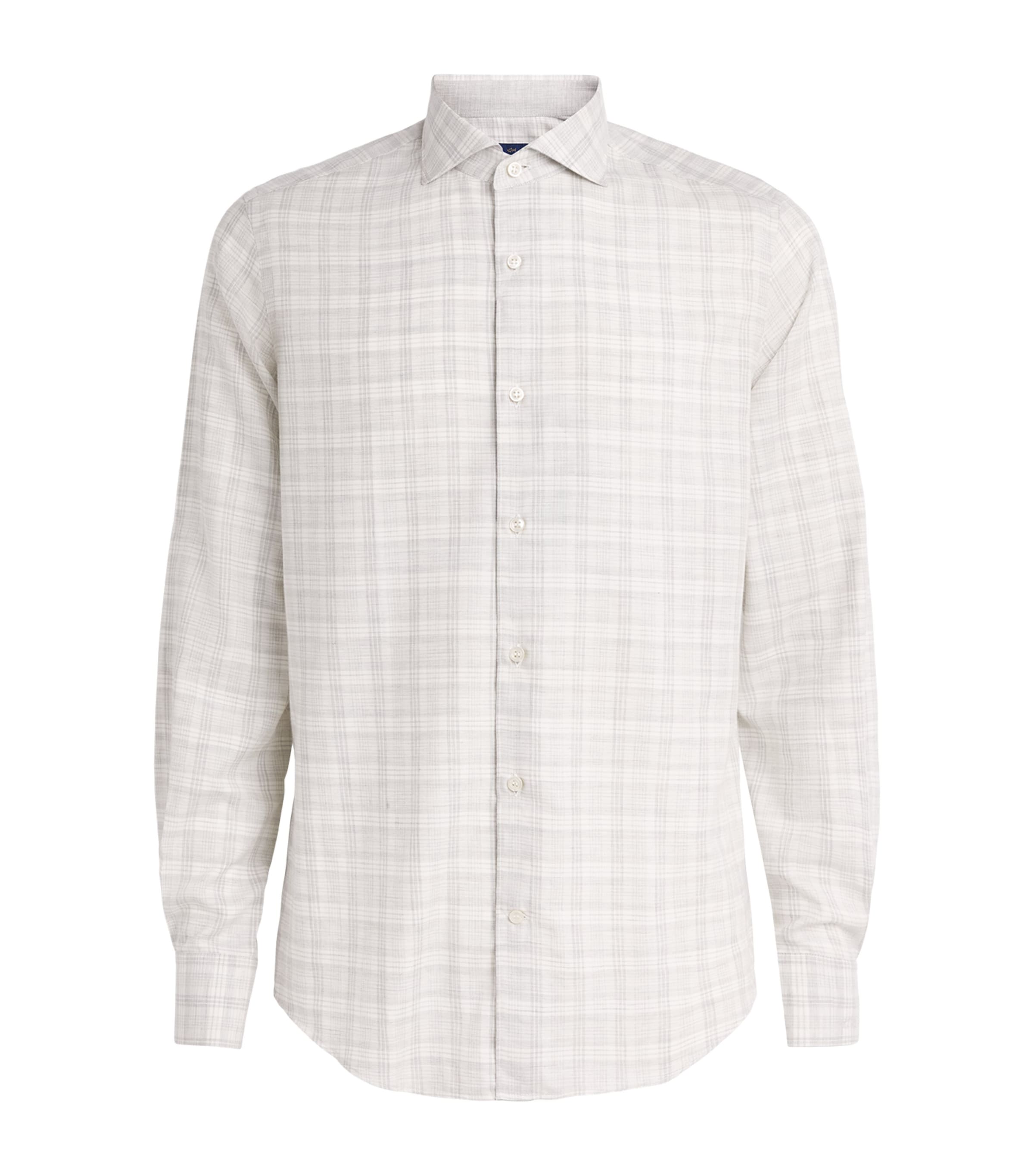 Paul & Shark Mens Cotton-Cashmere Check Shirt Trtn Bianc Grgio