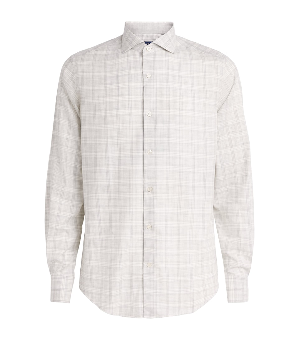 Paul & Shark Mens Cotton-Cashmere Check Shirt Trtn Bianc Grgio