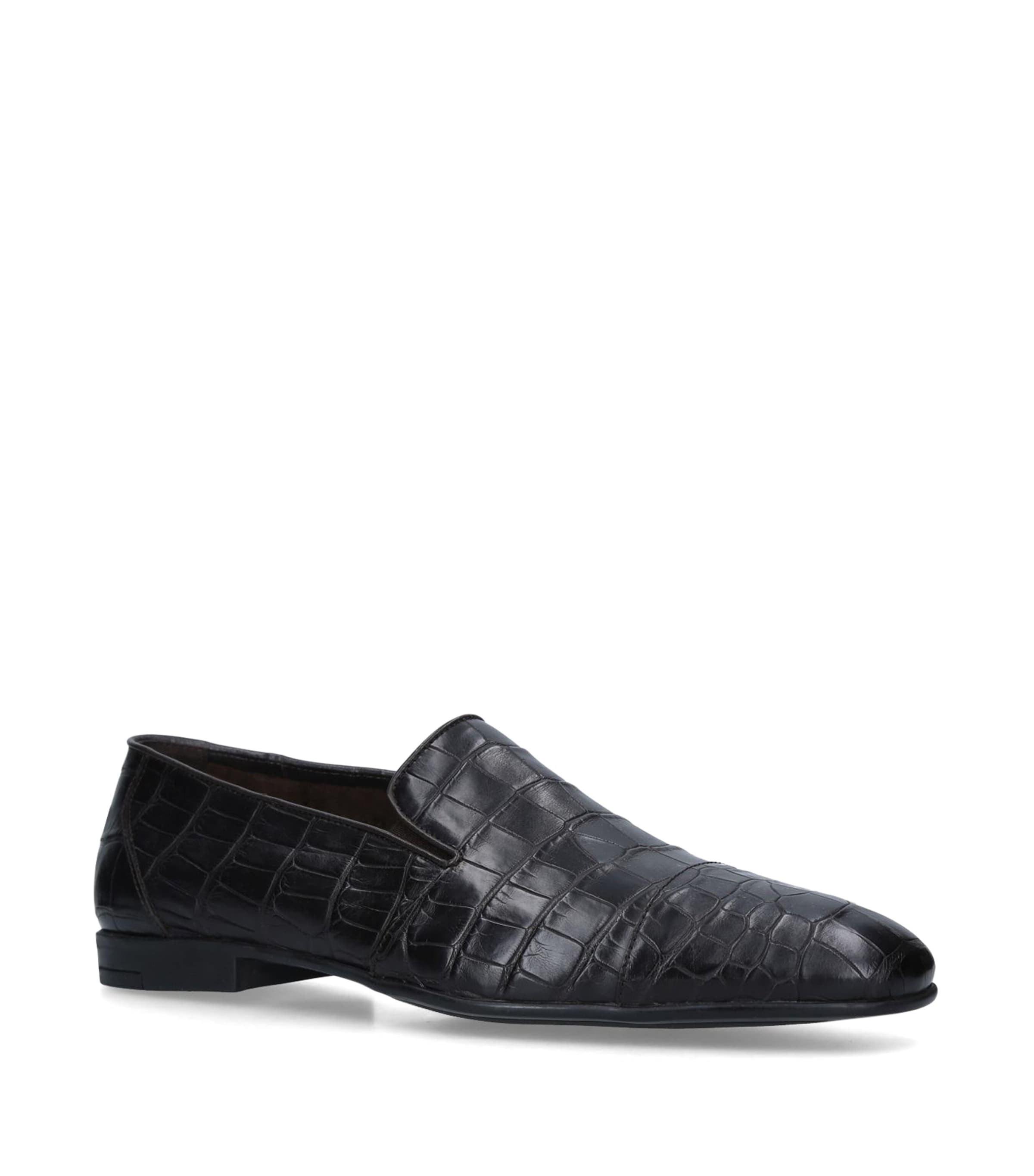 Brotini Crocodile Leather Slippers Dark Brown
