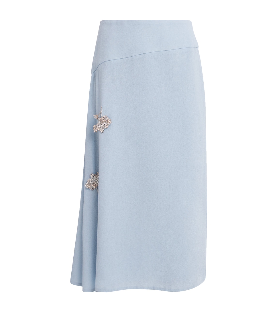Wool Crepe Draped Midi Skirt
