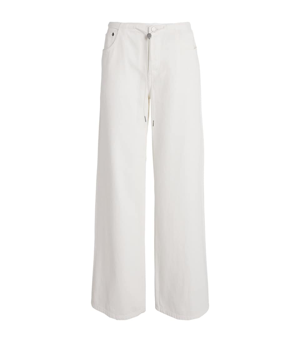 STILL HERE Womens Drawstring Sport Mid-Rise Wide-Leg Jeans Milk