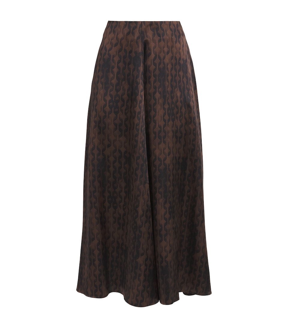 Kiton Womens Silk Geometric Midi Skirt Brown & Black Print