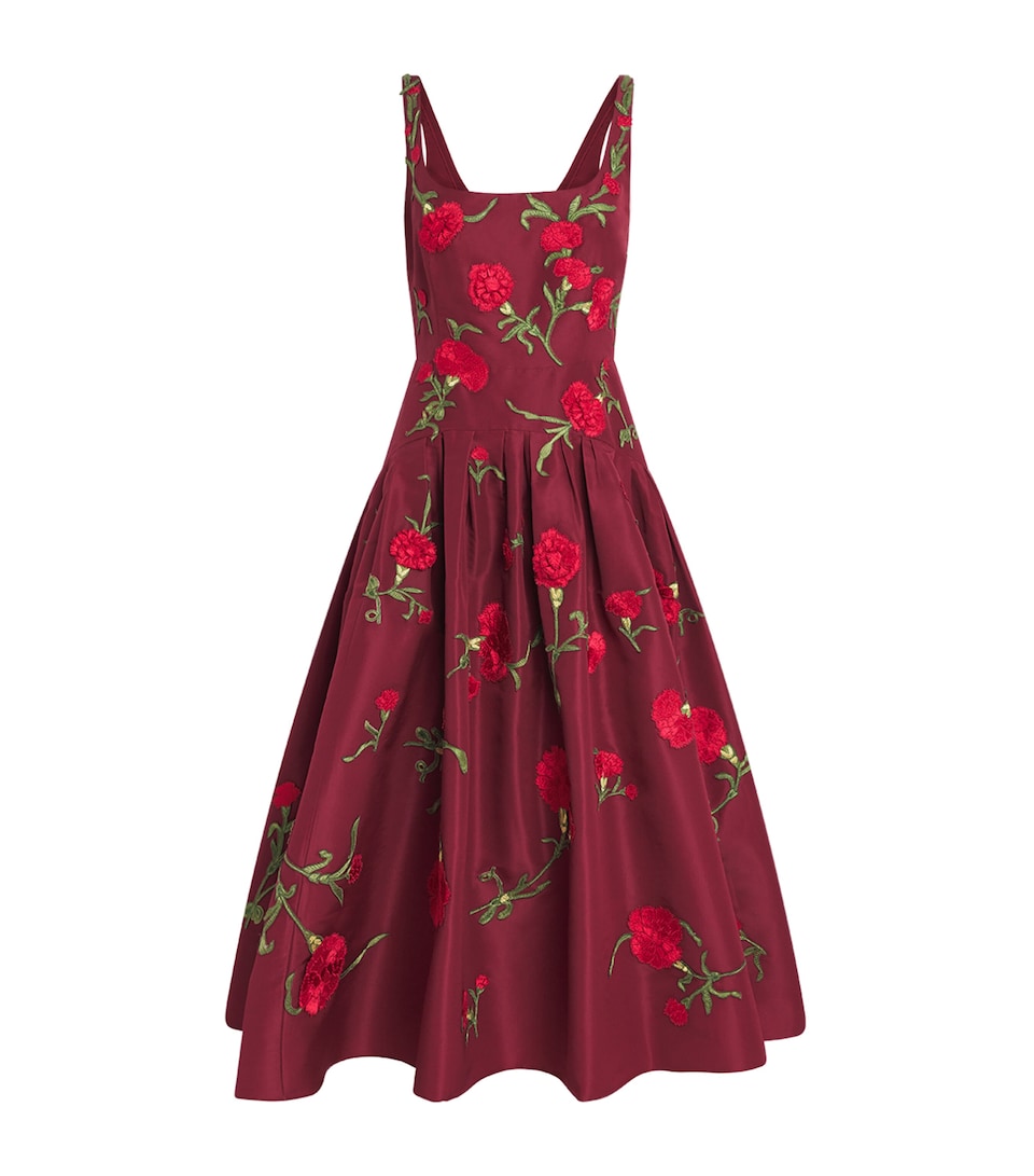Carolina Herrera Womens Silk Floral Embroidered Midi Dress Rioja Multi