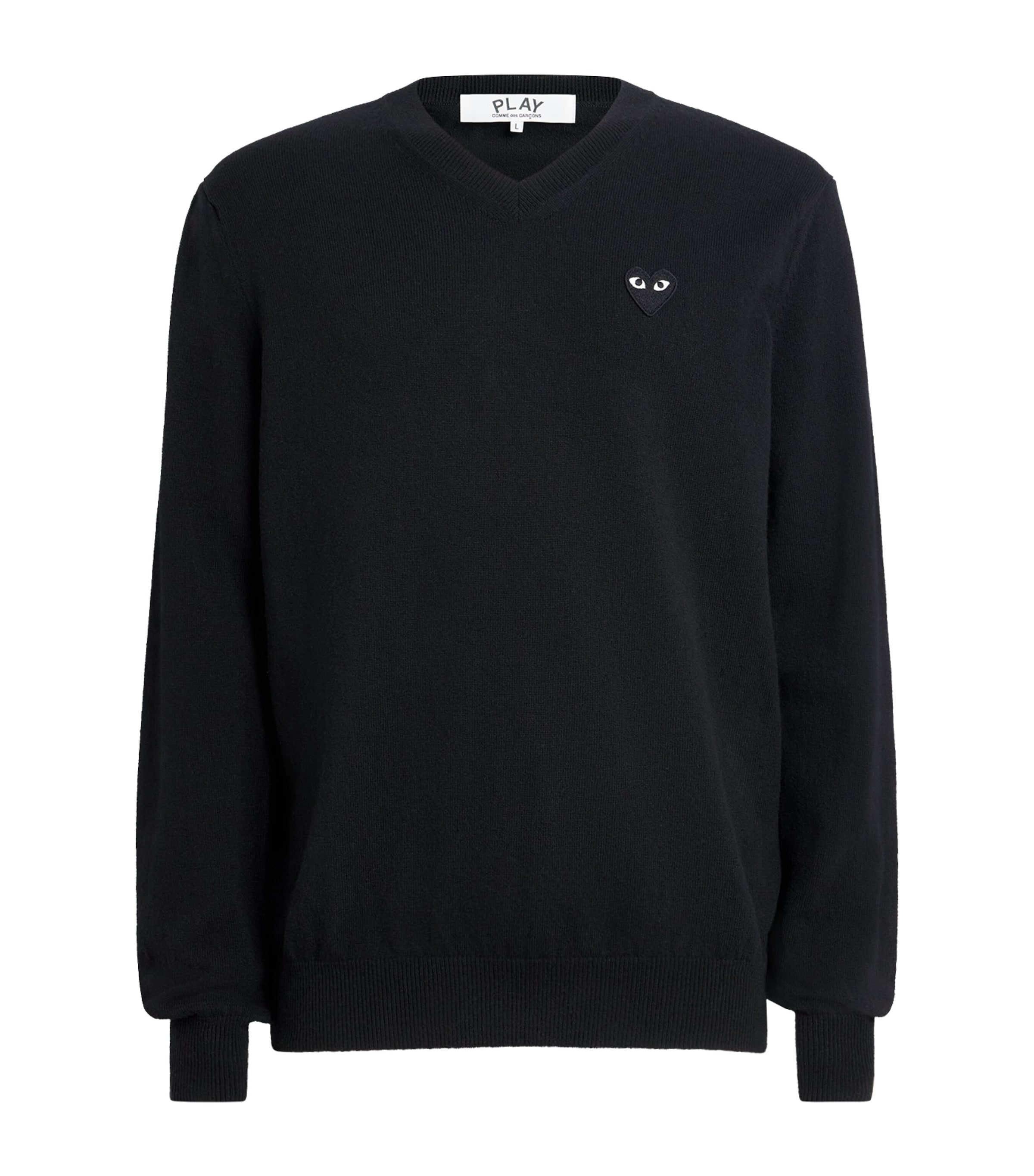 Comme Des Garçons Play Mens Wool V-Neck Heart Sweater Black