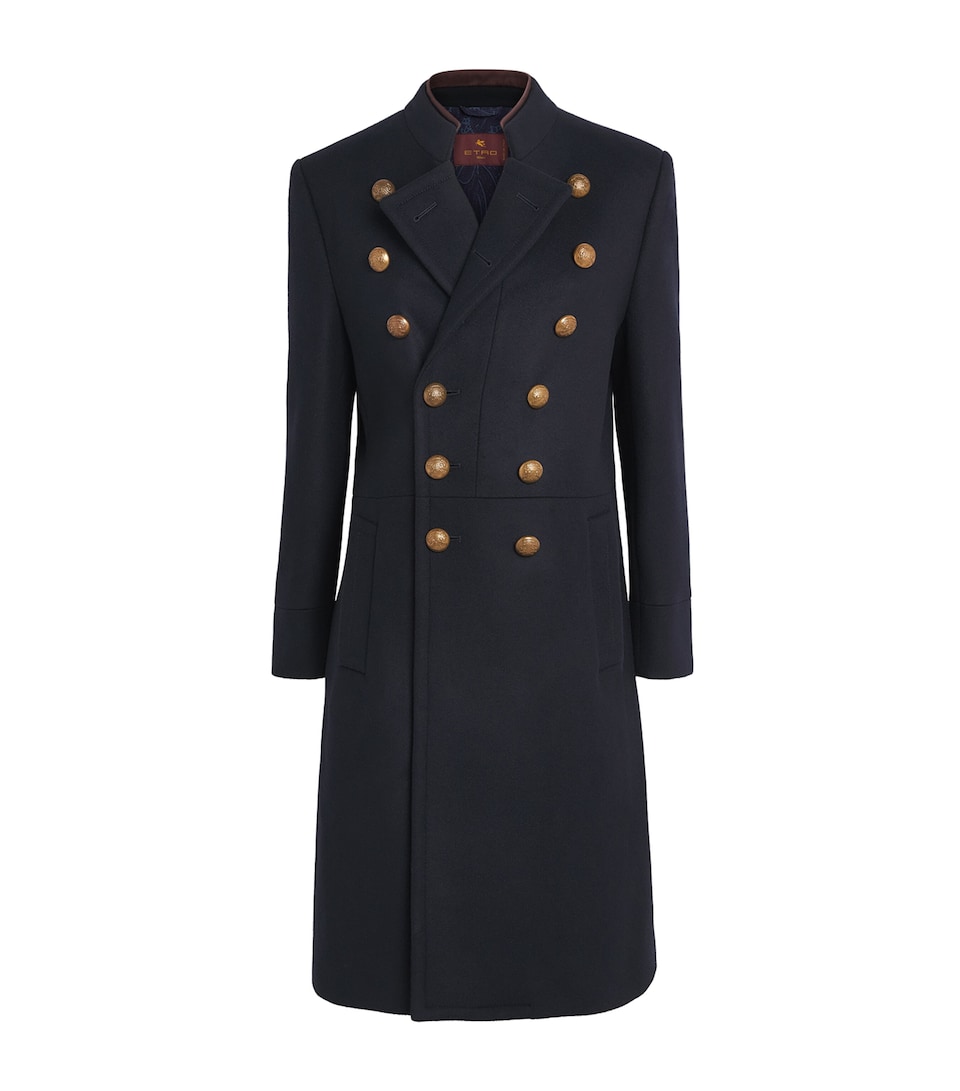 Etro Womens Wool-Blend Pea Coat Dark Blue