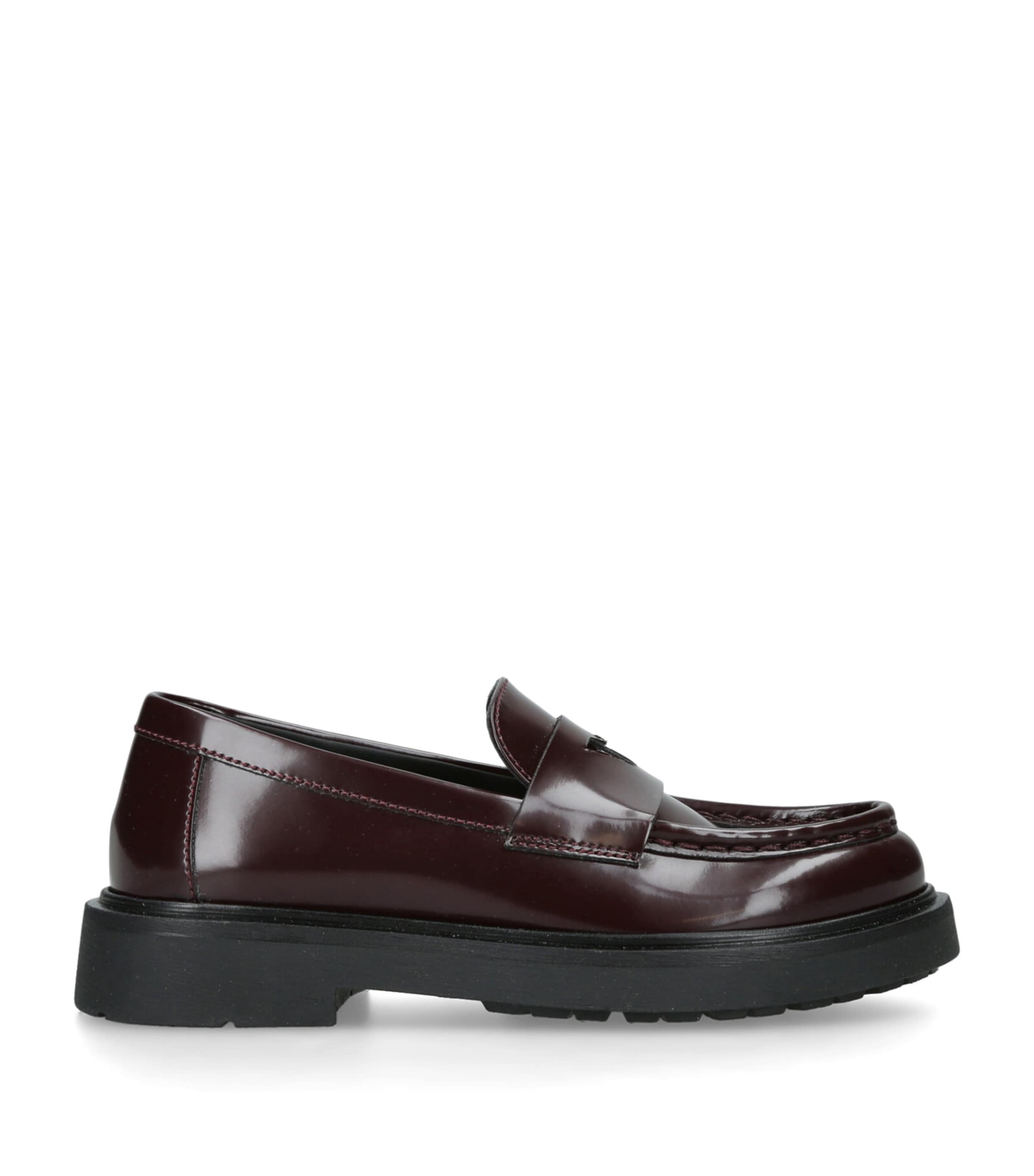 Giorgio Armani Patent Leather Logo Loafers Wine
