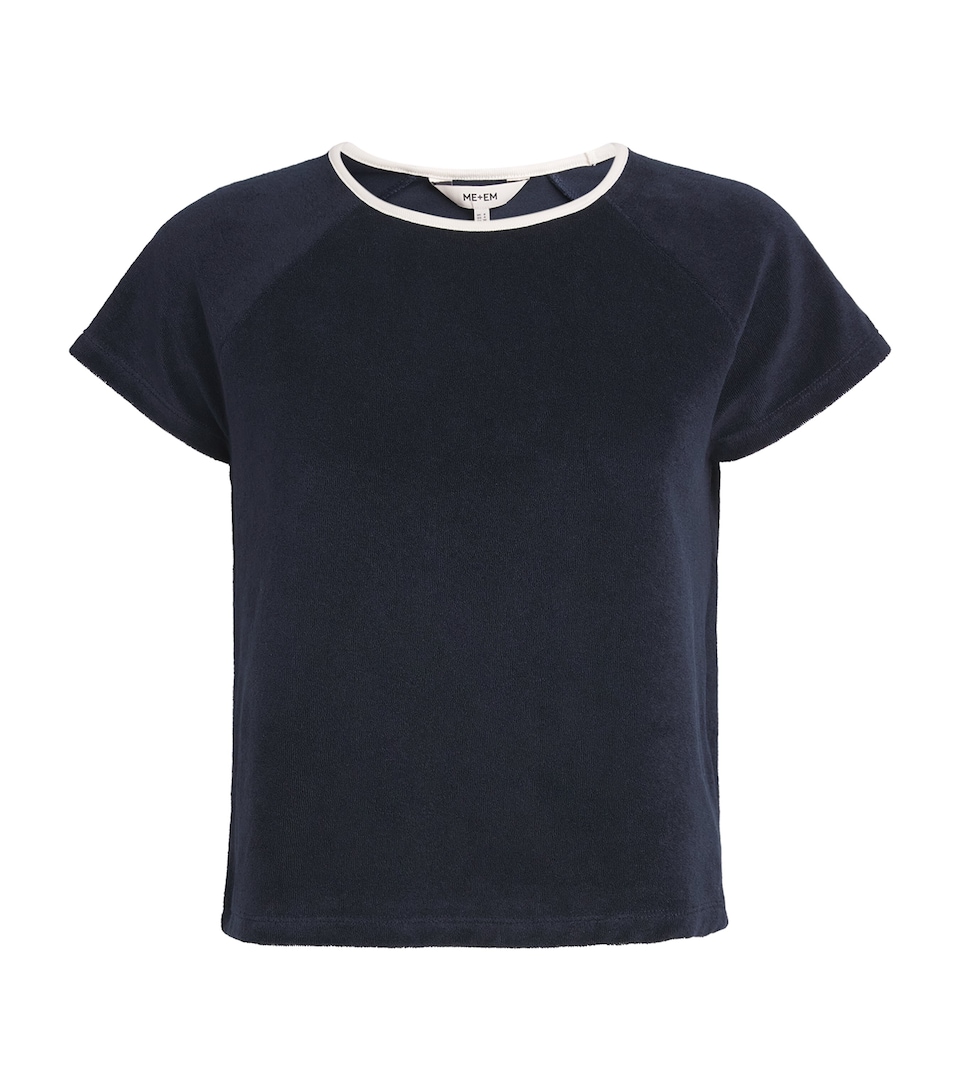 ME+EM Womens Organic Cotton-Blend Terry Baby T-Shirt Navy/cream