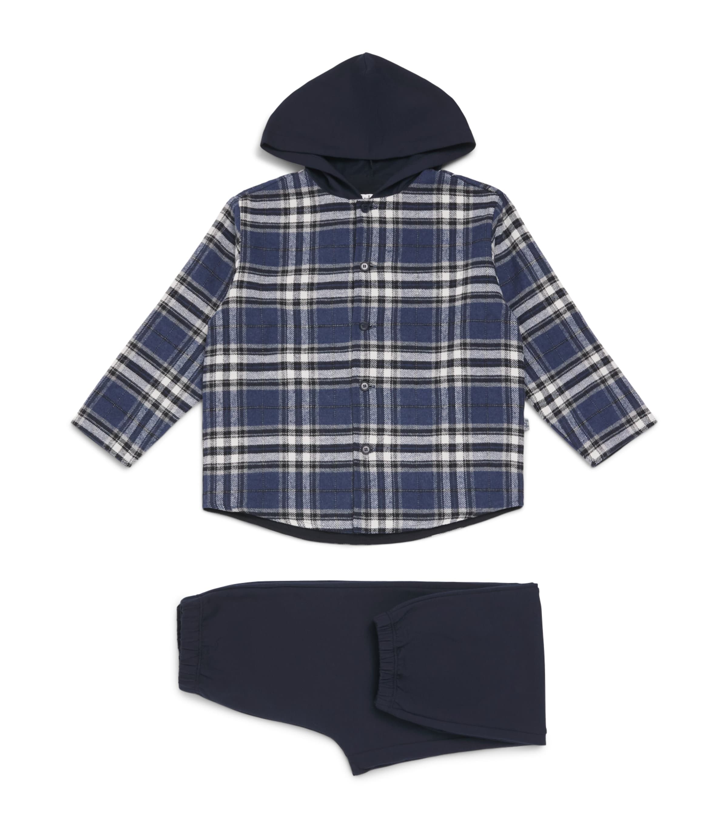 Il Gufo Flannel Check Hoodie and Sweatpants Set (6-36 Months) Dnm Blu/nv Blue