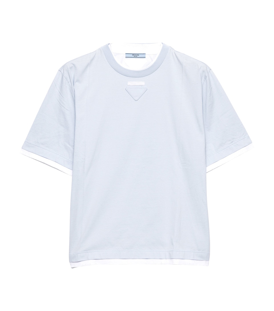Prada Womens Cotton Jersey Triangle T-Shirt Light Blue