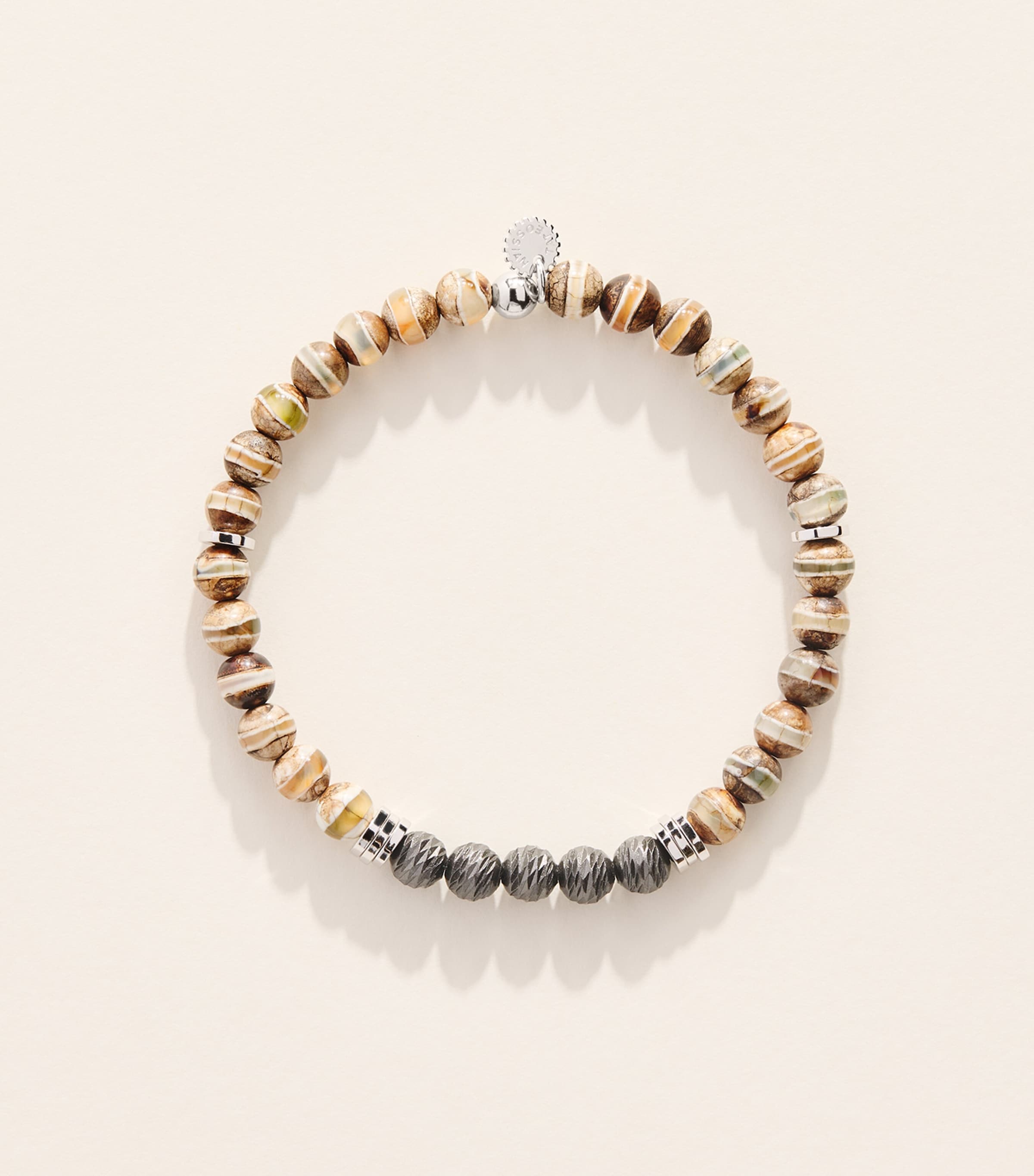 Tateossian Sterling Silver and Agate Stonehenge Graffiato Bracelet Brown