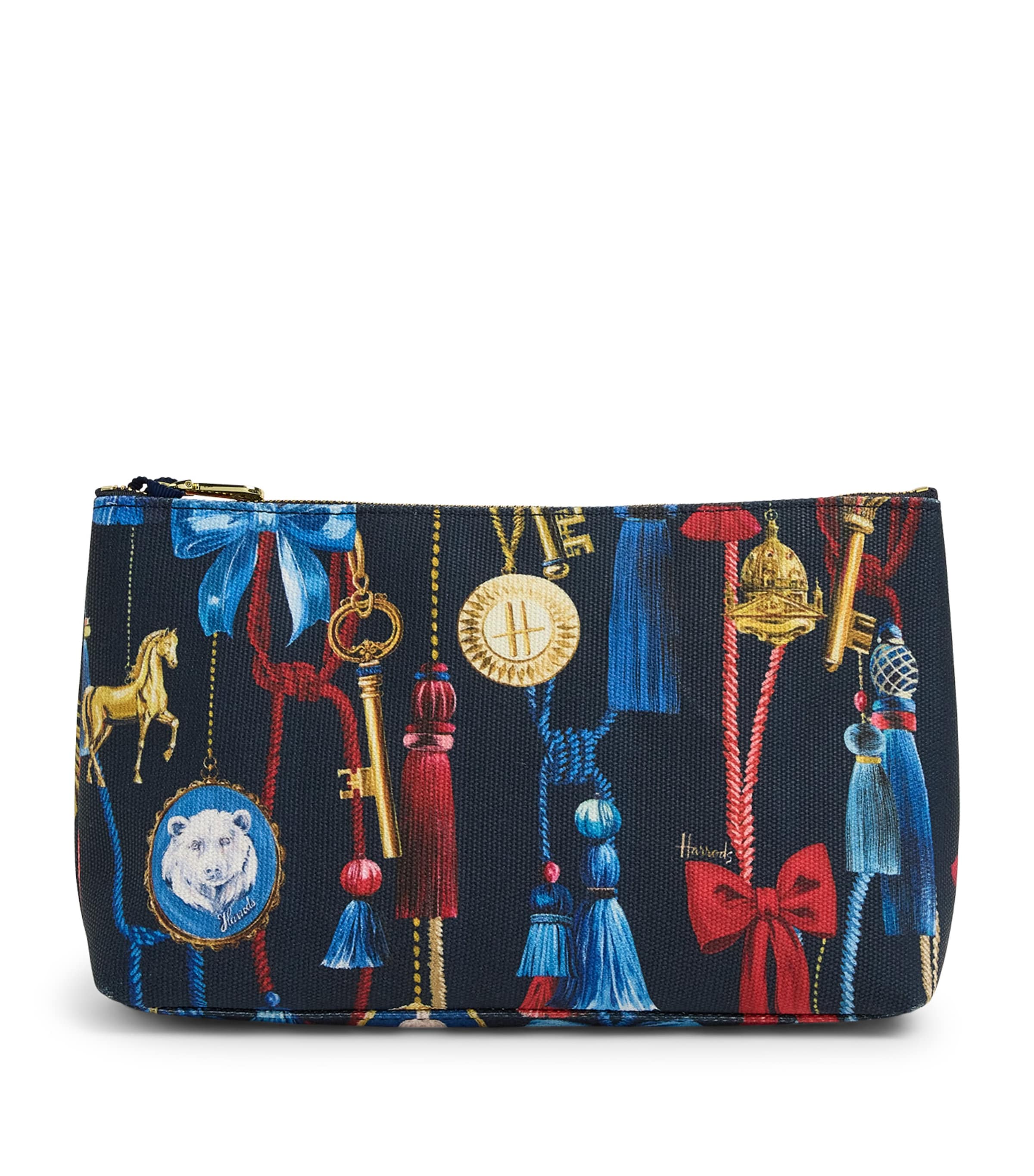 Harrods Medium Canvas Tassel Wash Bag Navy