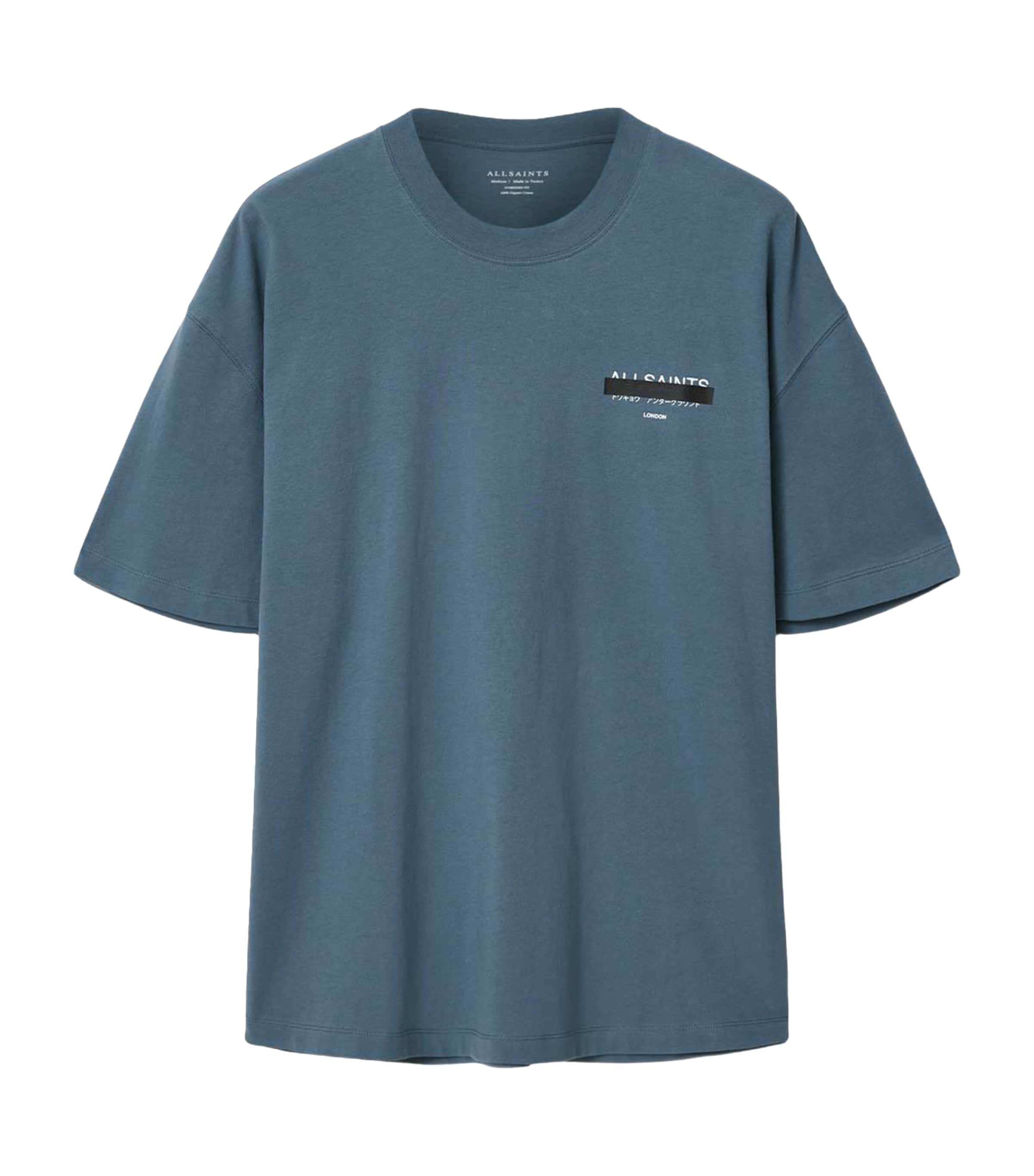 AllSaints Mens Organic Cotton Redact T-Shirt Waved Blue