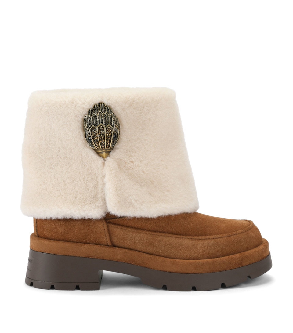 Kurt Geiger London Suede and Faux Fur Blighty Cozy Ankle Boots Tan Comb