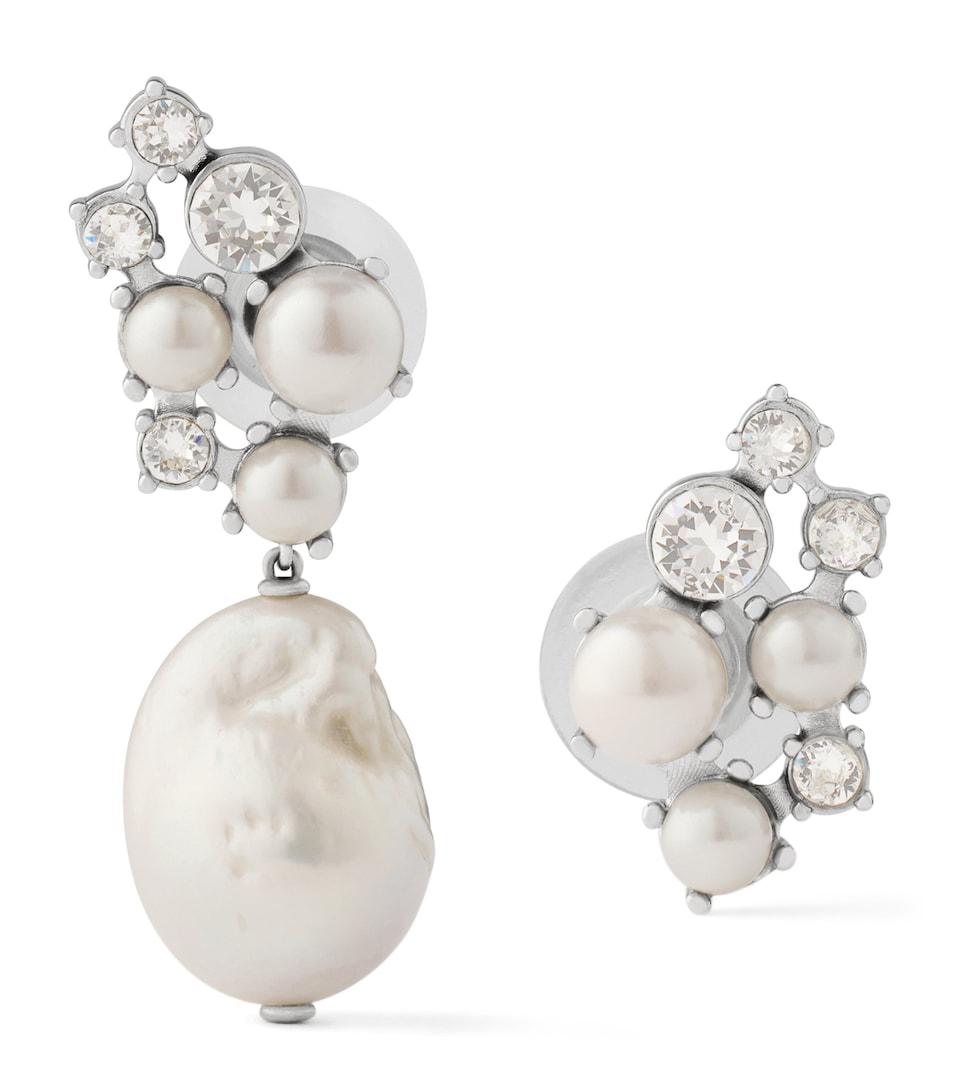 Faux Pearl and Crystal-Embellished Earrings