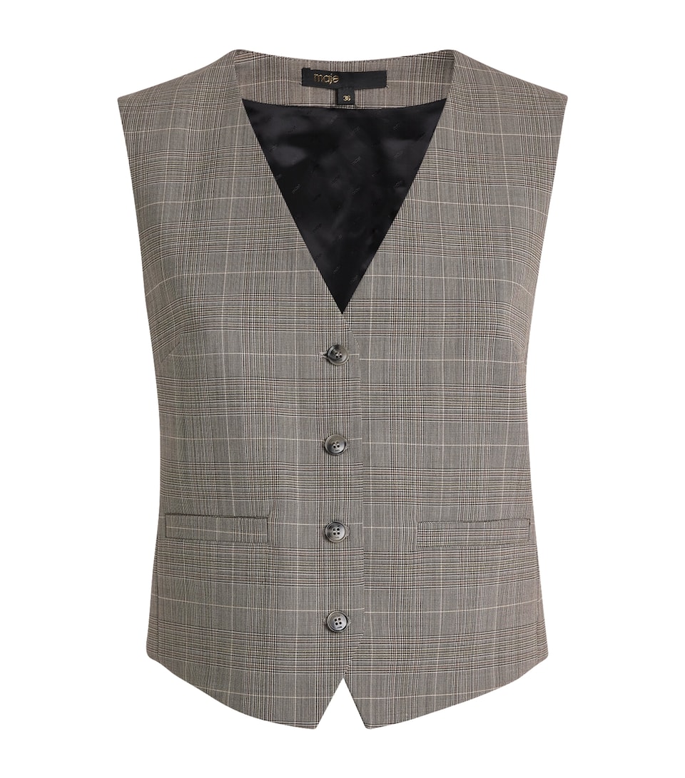 Wool-Blend Check Sleeveless Waistcoat