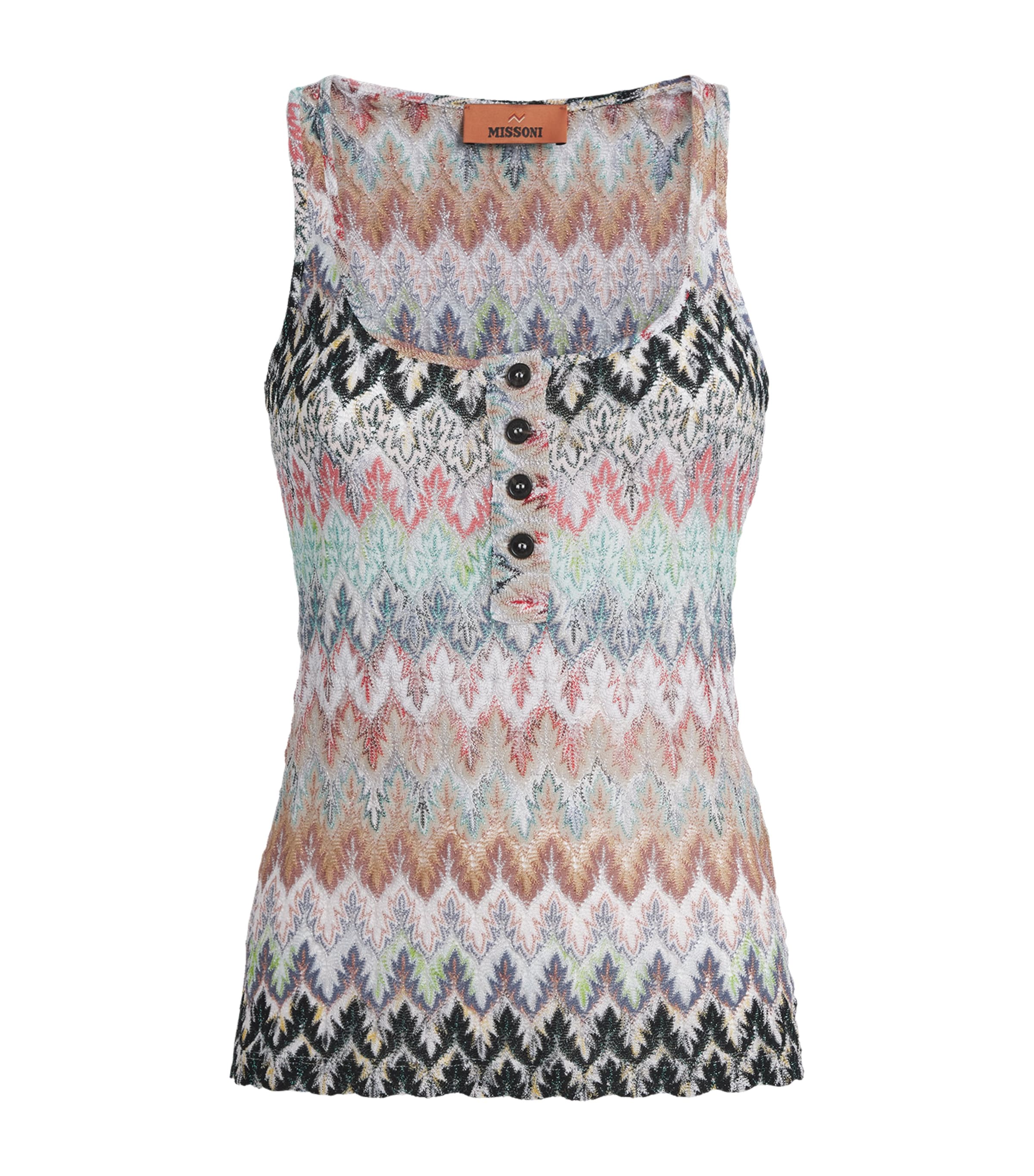 Missoni Womens Metallic Lace Zigzag Tank Top Wht/pink/blue