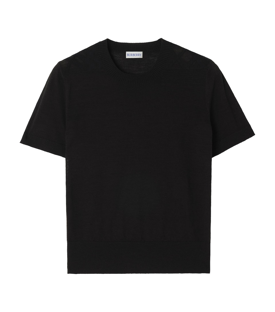 Burberry Womens Wool-Silk Check Panel T-Shirt Black