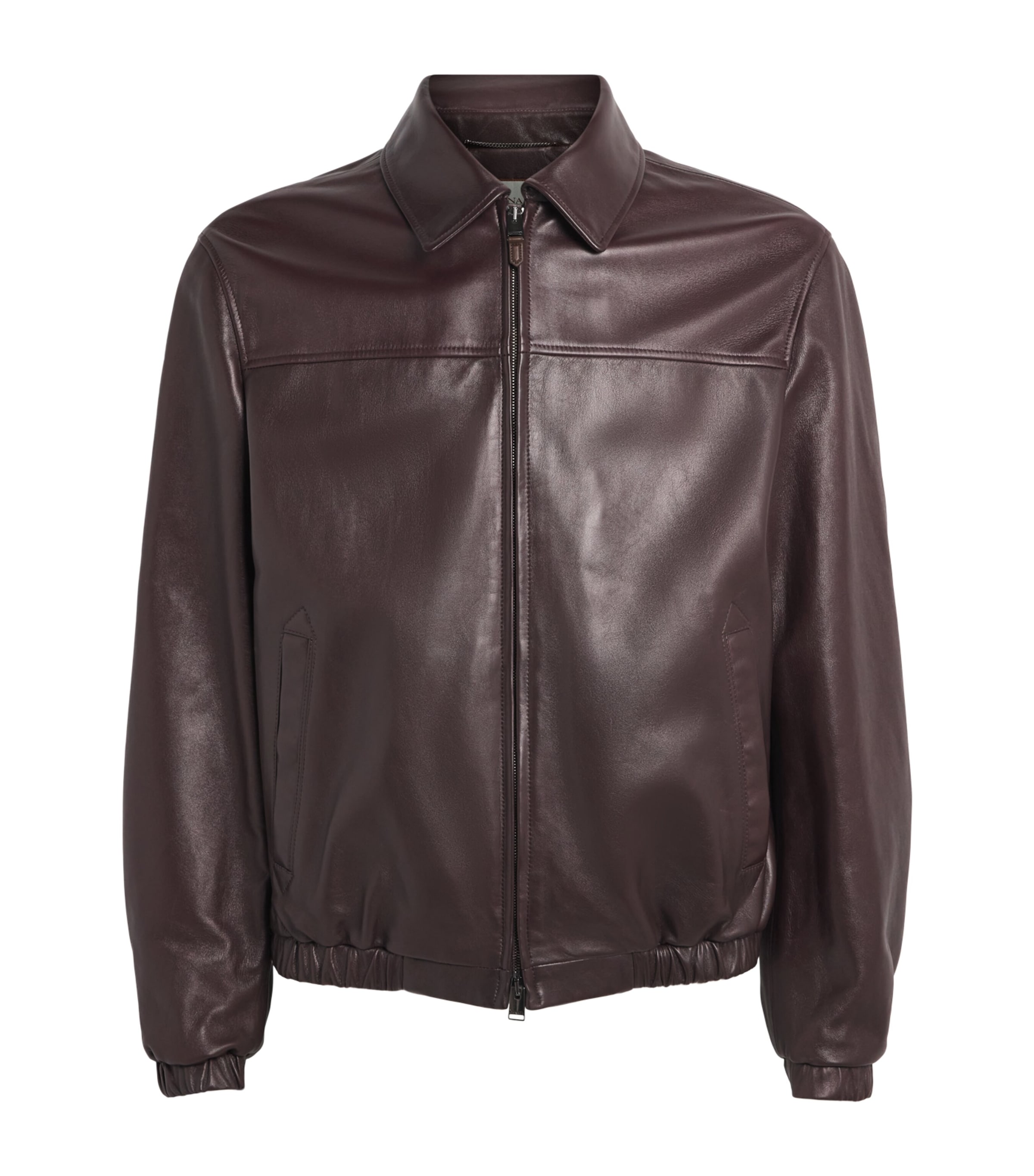 Canali Mens Leather Jacket Burgundy