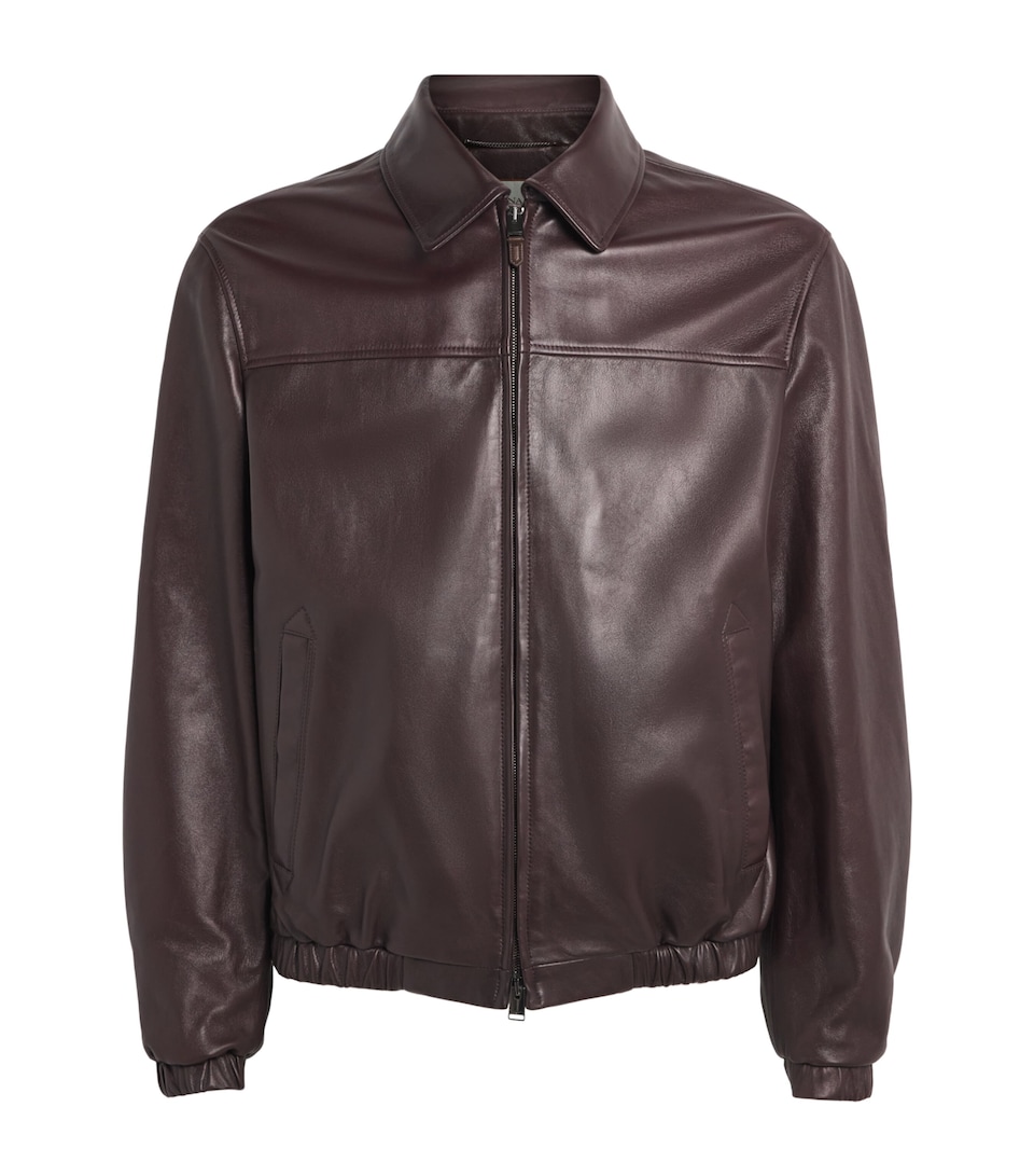 Canali Mens Leather Jacket Burgundy