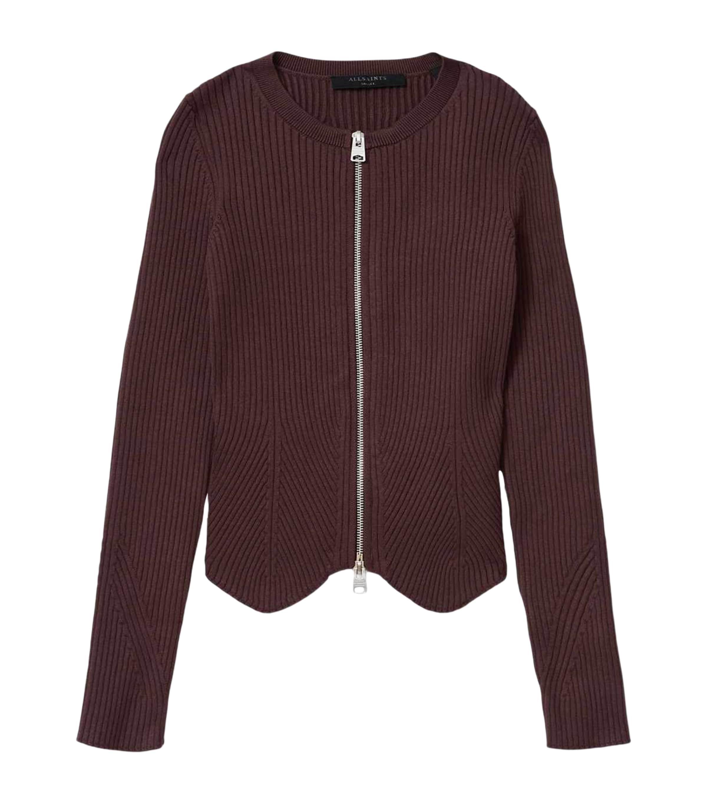 AllSaints Ribbed Cruz Cardigan Burnt Brown