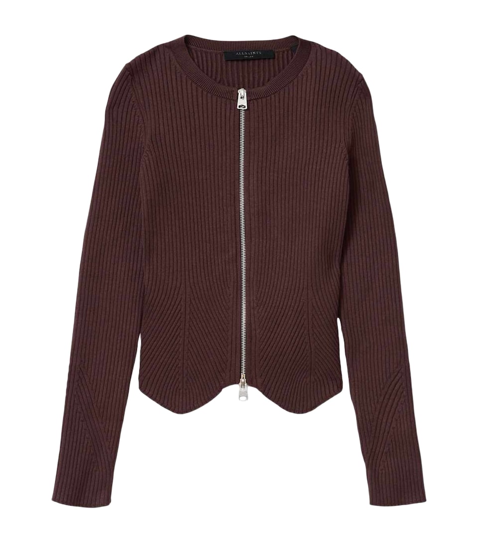AllSaints Ribbed Cruz Cardigan Burnt Brown