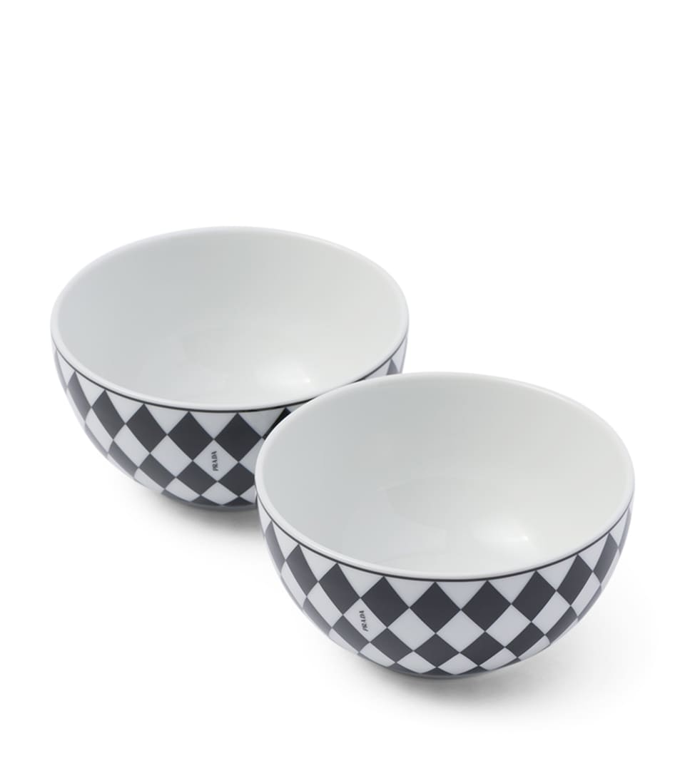 Set of 2 Porcelain Chequerboard Rice Bowls (12cm)