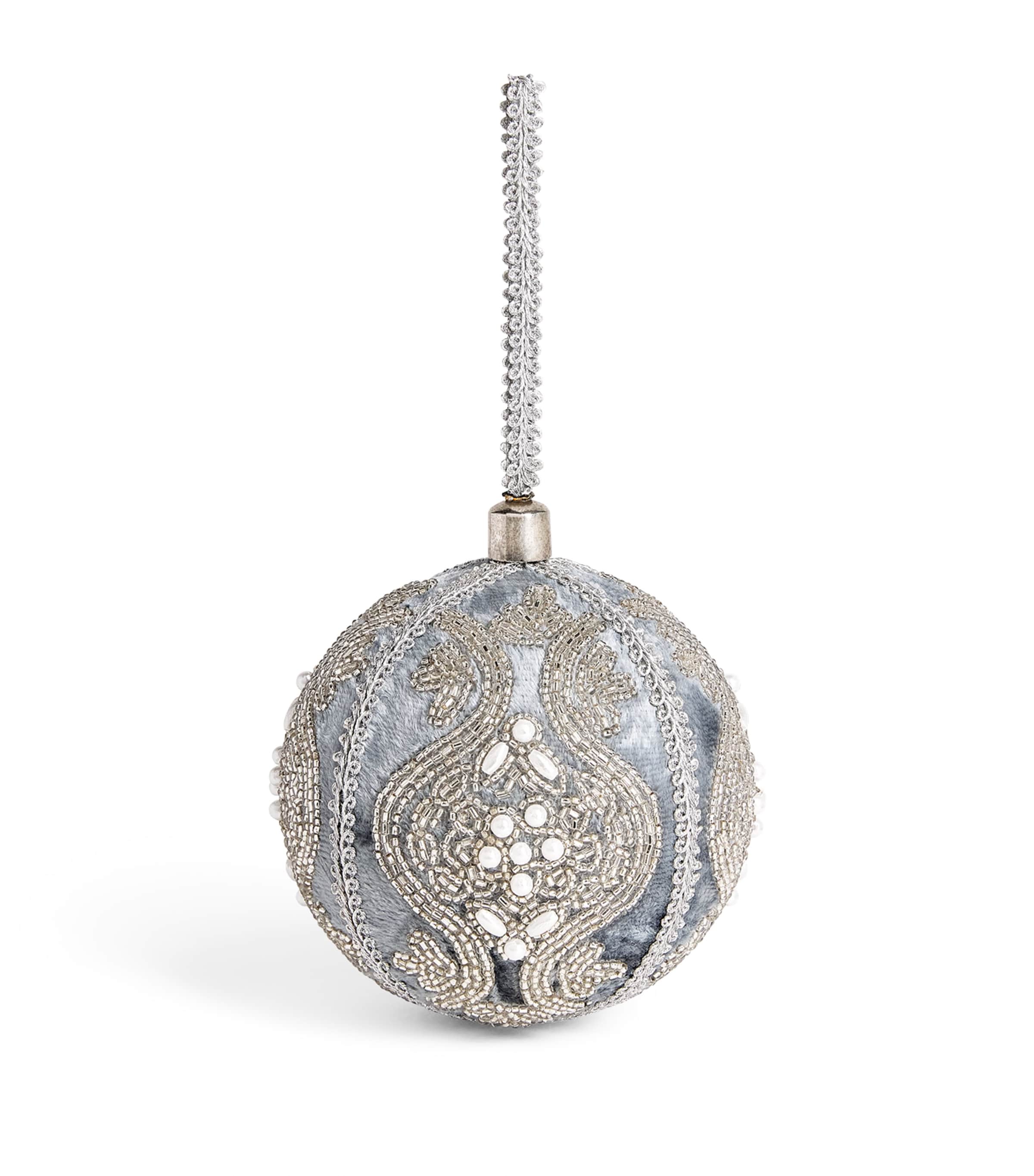 Harrods Velvet Beaded Bauble Gray/silver