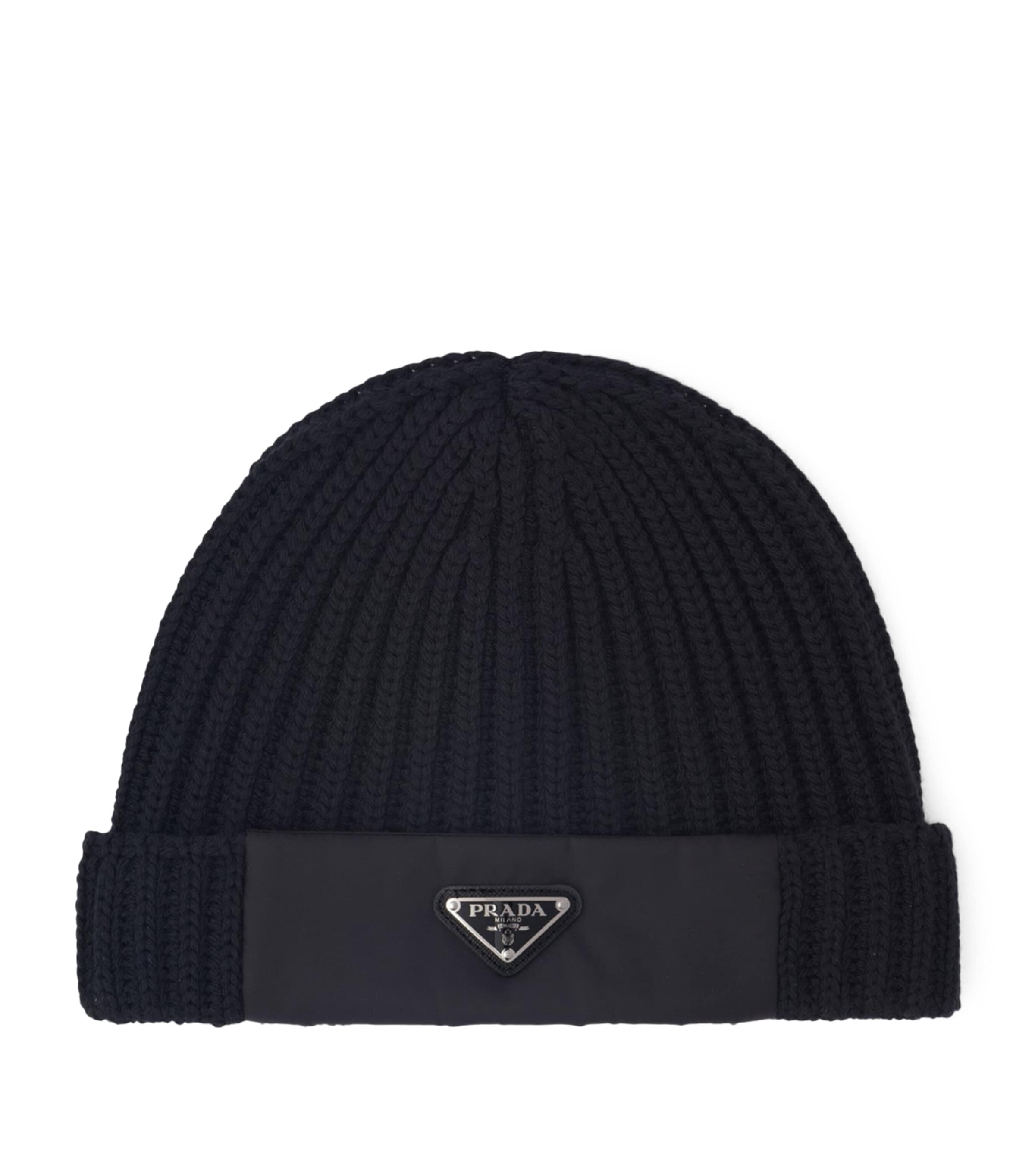 Prada Wool-Cashmere Logo Beanie Black