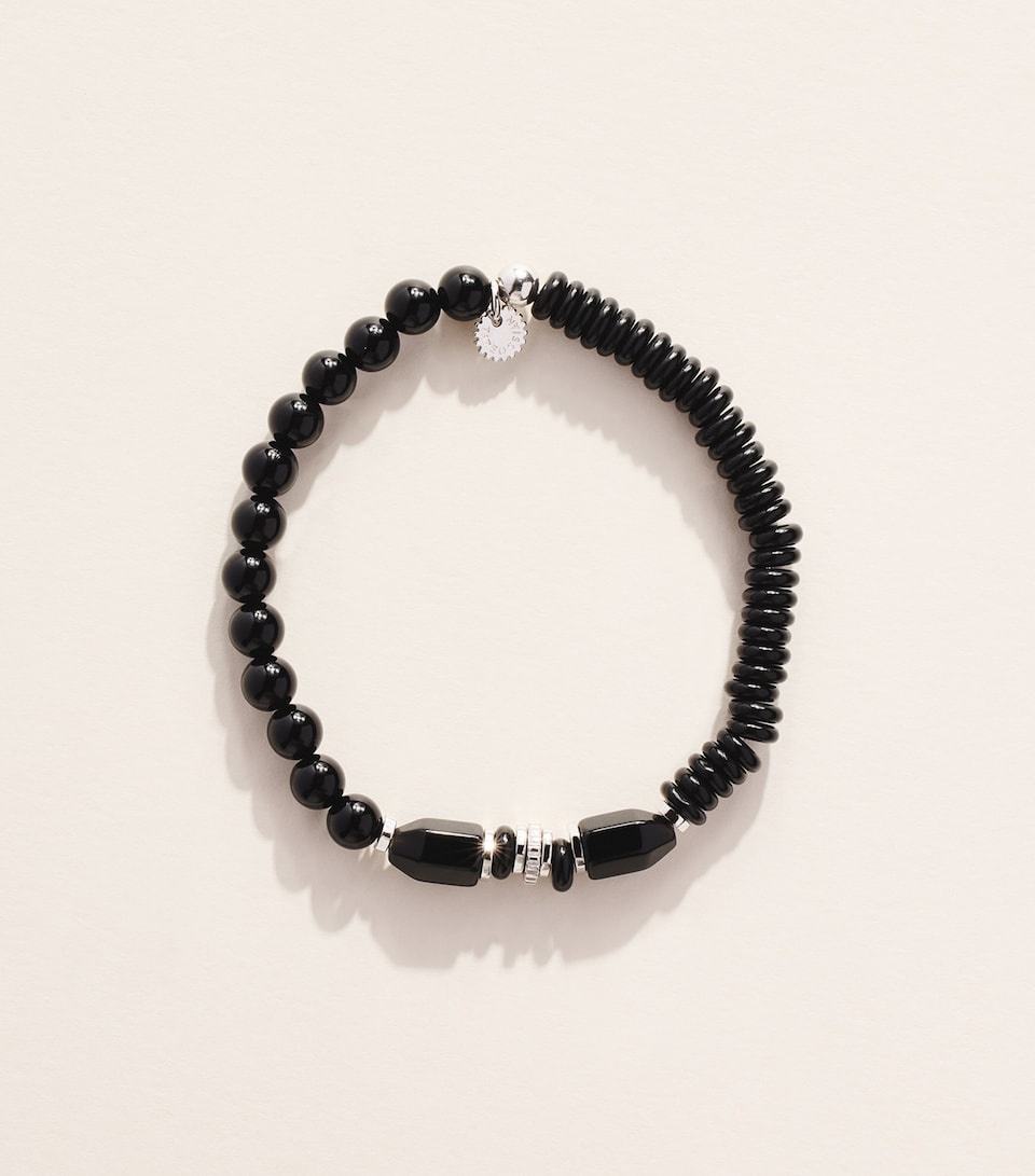 Tateossian Sterling Silver and Black Agate Bracelet Black