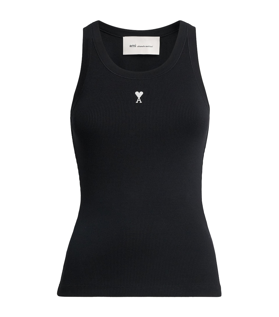 AMI Paris Womens Cotton Ami de Coeur Tank Top Noir/blanc Creme
